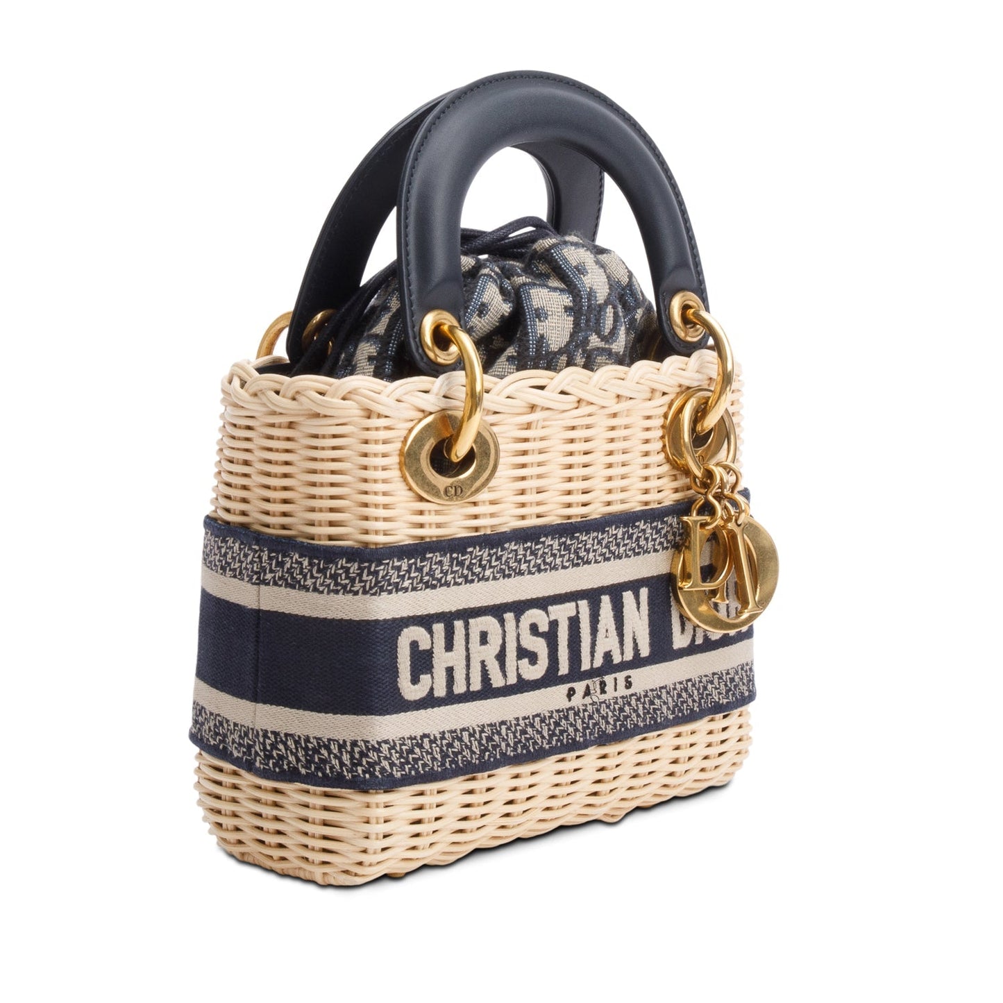 Christian Dior 2022 Wicker Navy Oblique Mini Lady Dior Bag