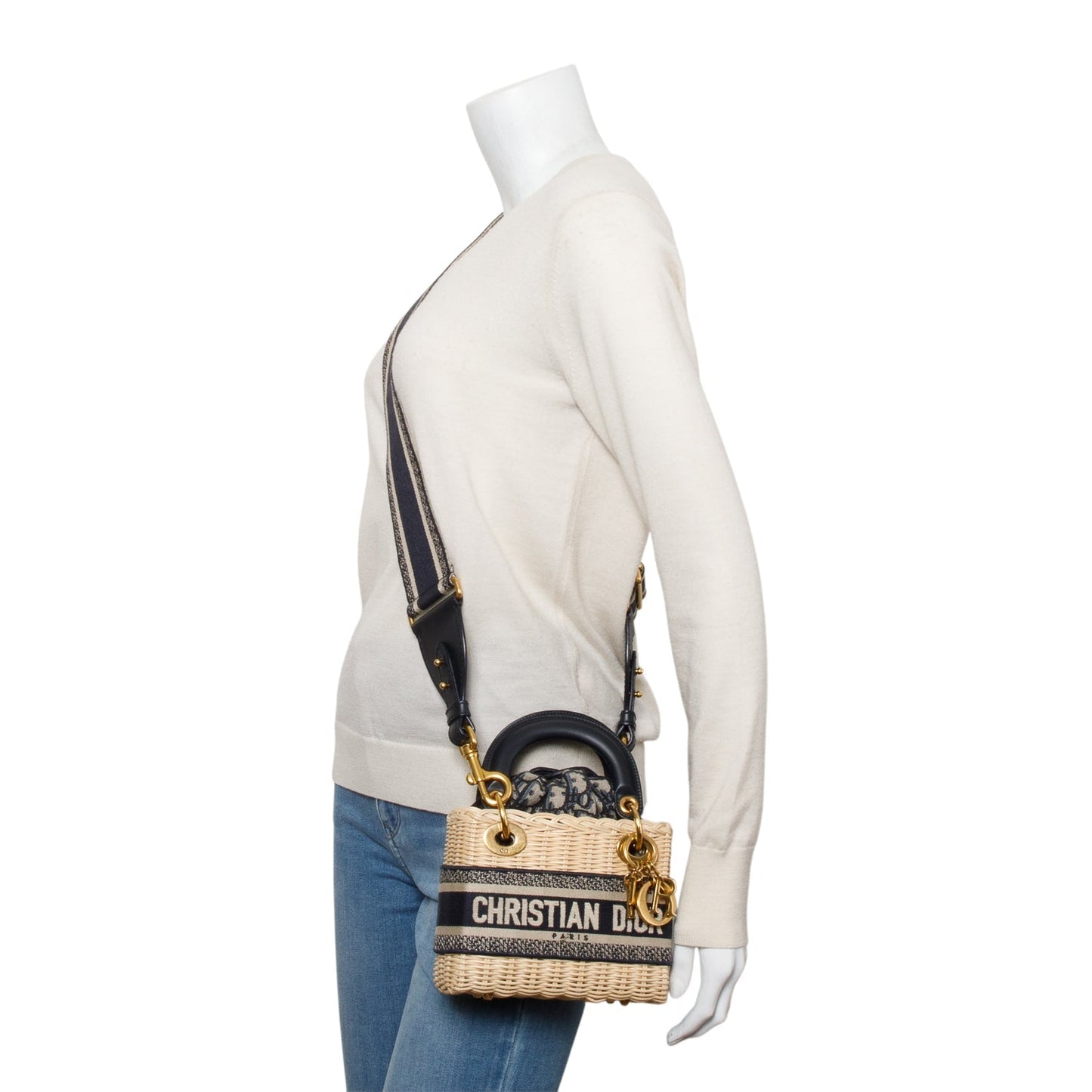 Christian Dior 2022 Wicker Navy Oblique Mini Lady Dior Bag