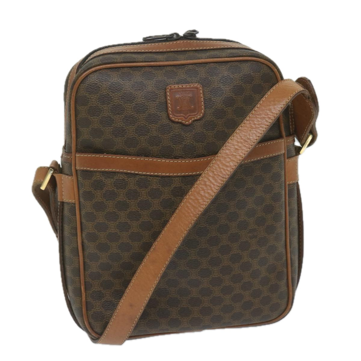 Luxury CELINE Macadam Canvas Shoulder Bag PVC Leather Brown 62822