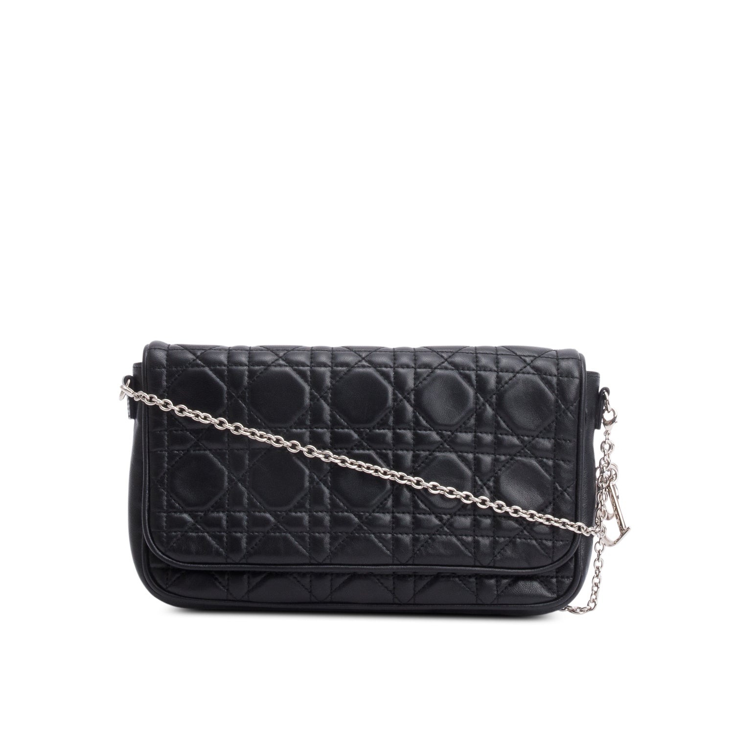 Christian Dior Black Cannage Lambskin Leather Wallet on Chain