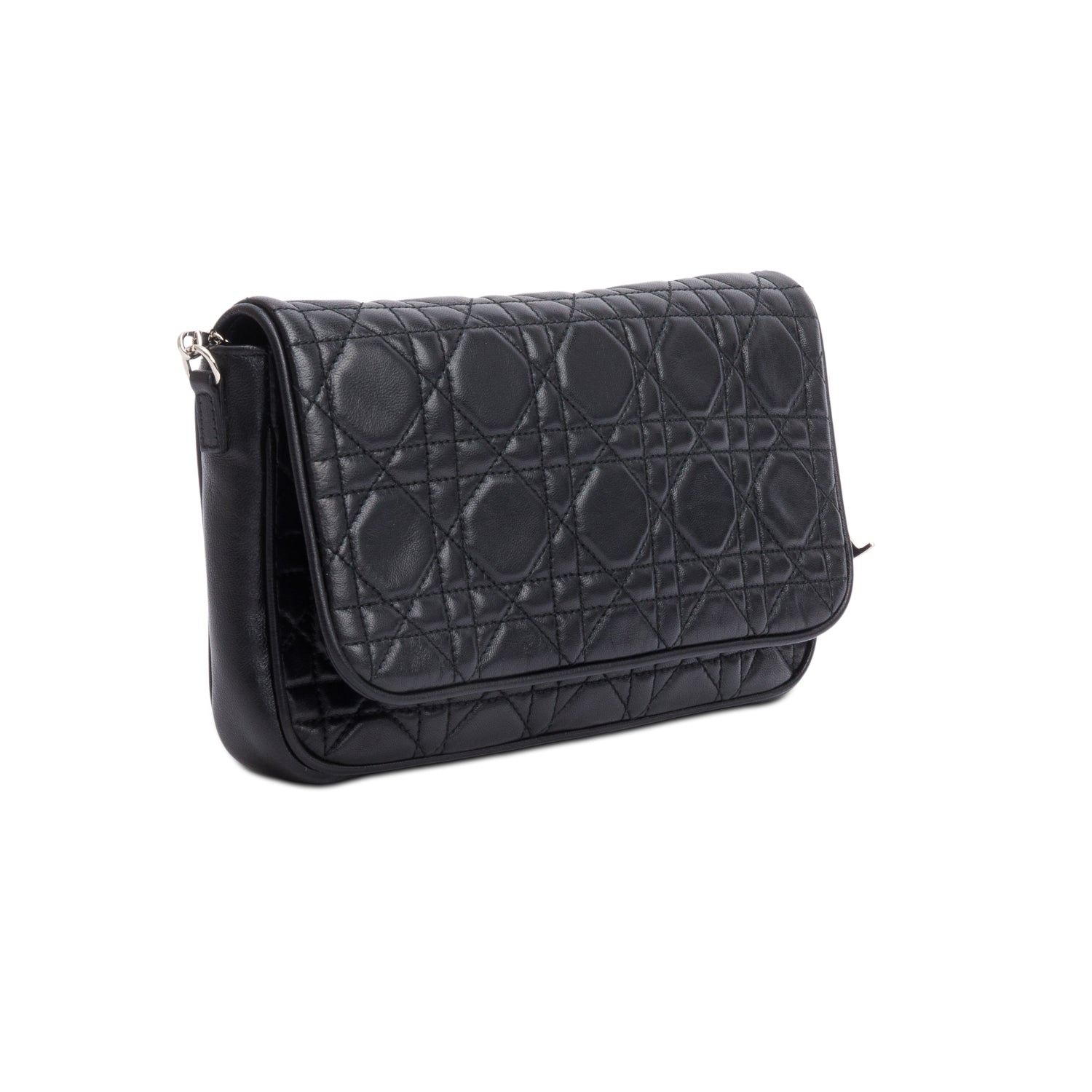 Christian Dior Black Cannage Lambskin Leather Wallet on Chain