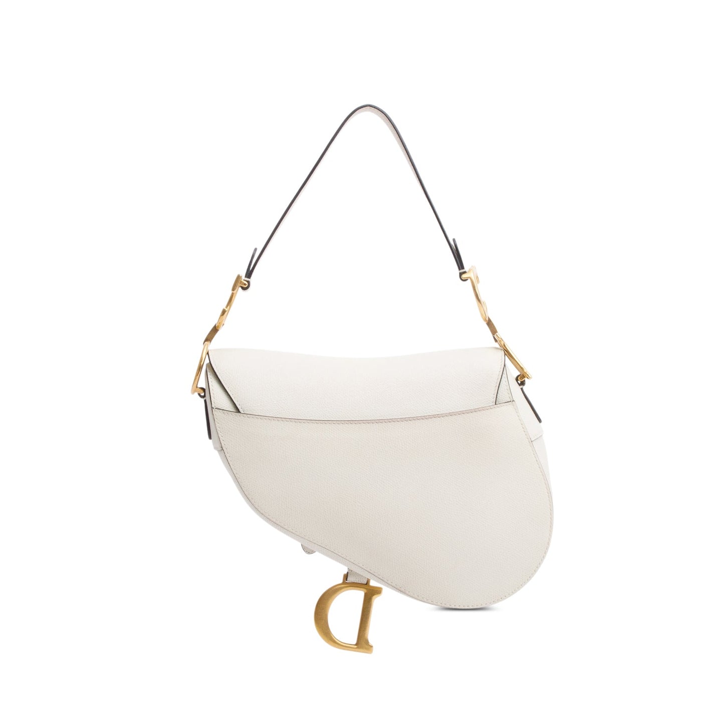 Christian Dior White Grained Calfskin Leather Medium Saddle Bag