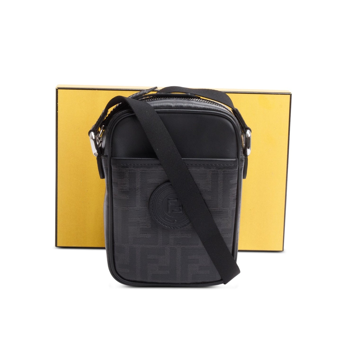 Fendi Black FF Zucca Coated Canvas Black Leather 1974 Double F Mini Camera Bag