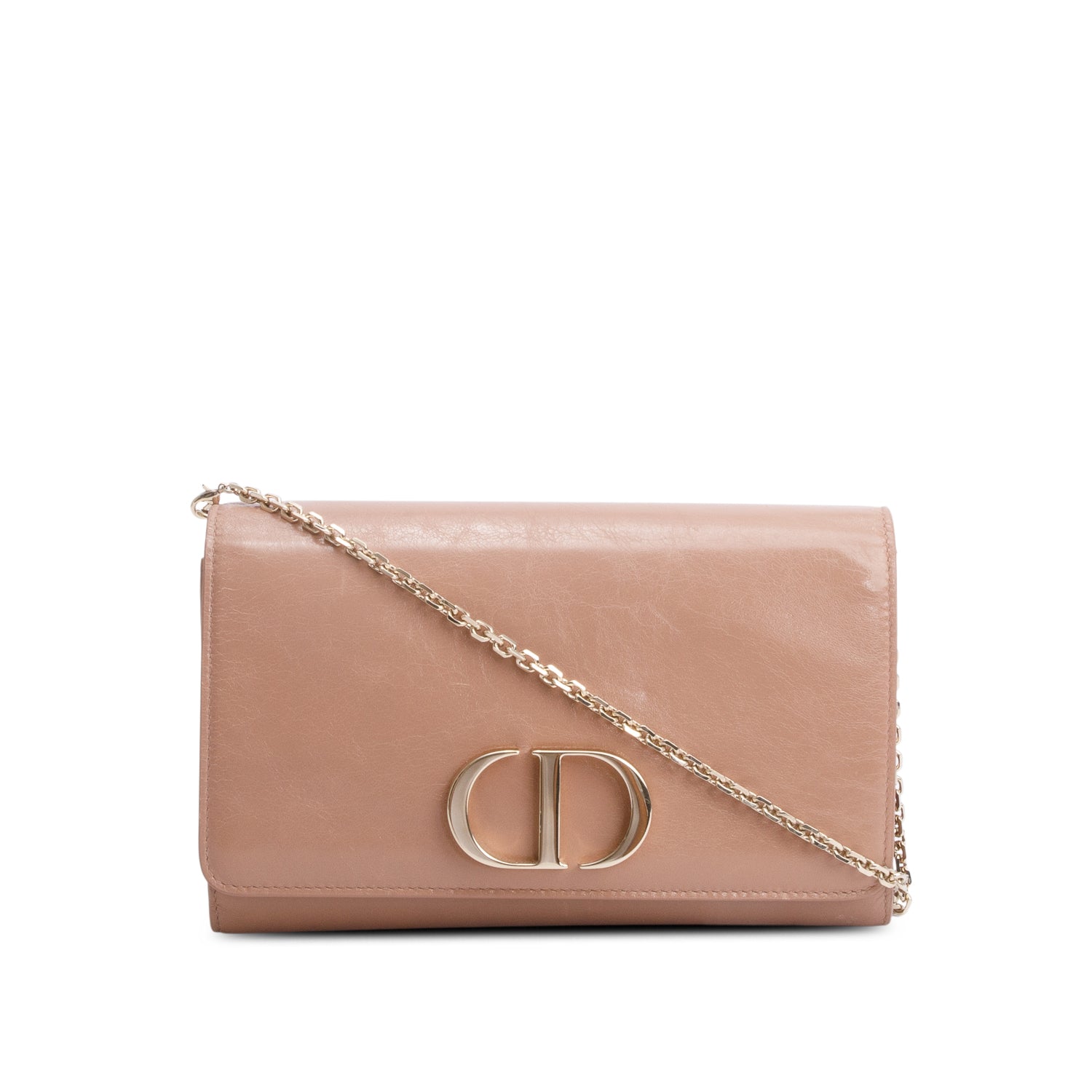 Christian Dior Beige Crinkled Leather 30 Montaigne Wallet on Chain