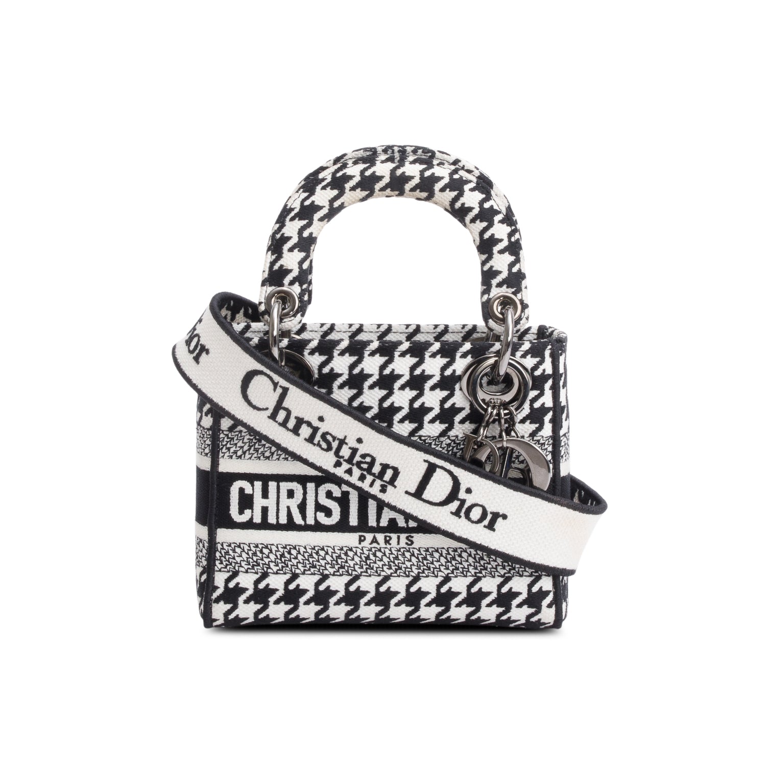 Christian Dior 2022 Black/White Houndstooth Canvas Mini Lady D-Lite Bag
