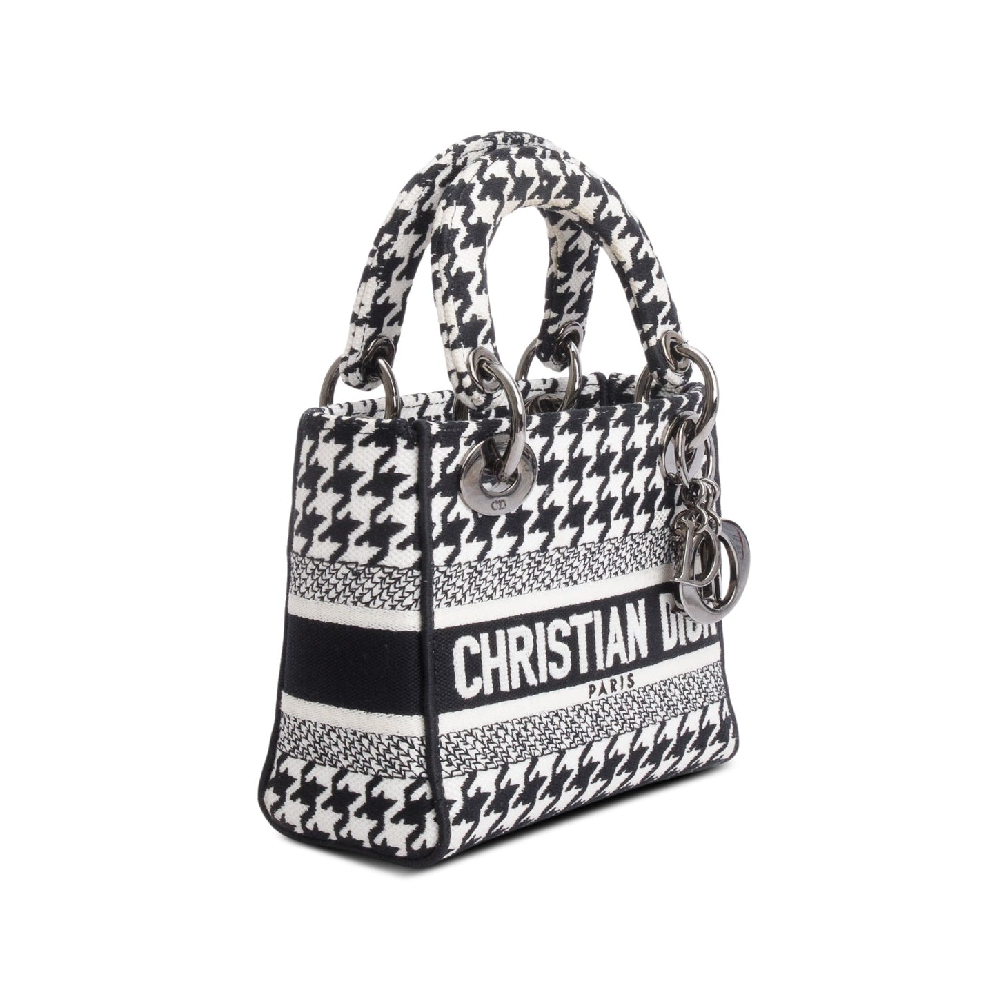 Christian Dior 2022 Black/White Houndstooth Canvas Mini Lady D-Lite Bag