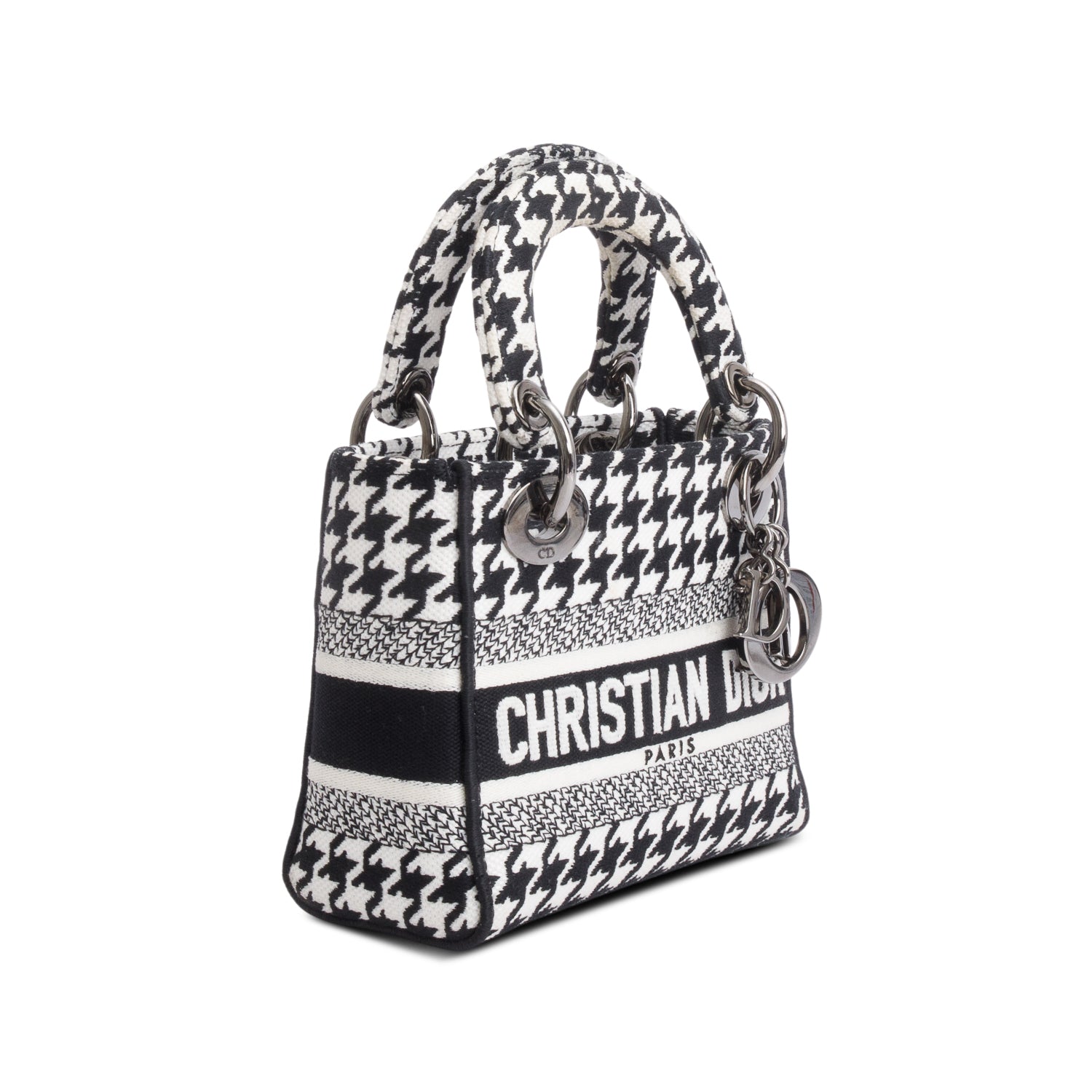 Christian Dior 2022 Black/White Houndstooth Canvas Mini Lady D-Lite Bag
