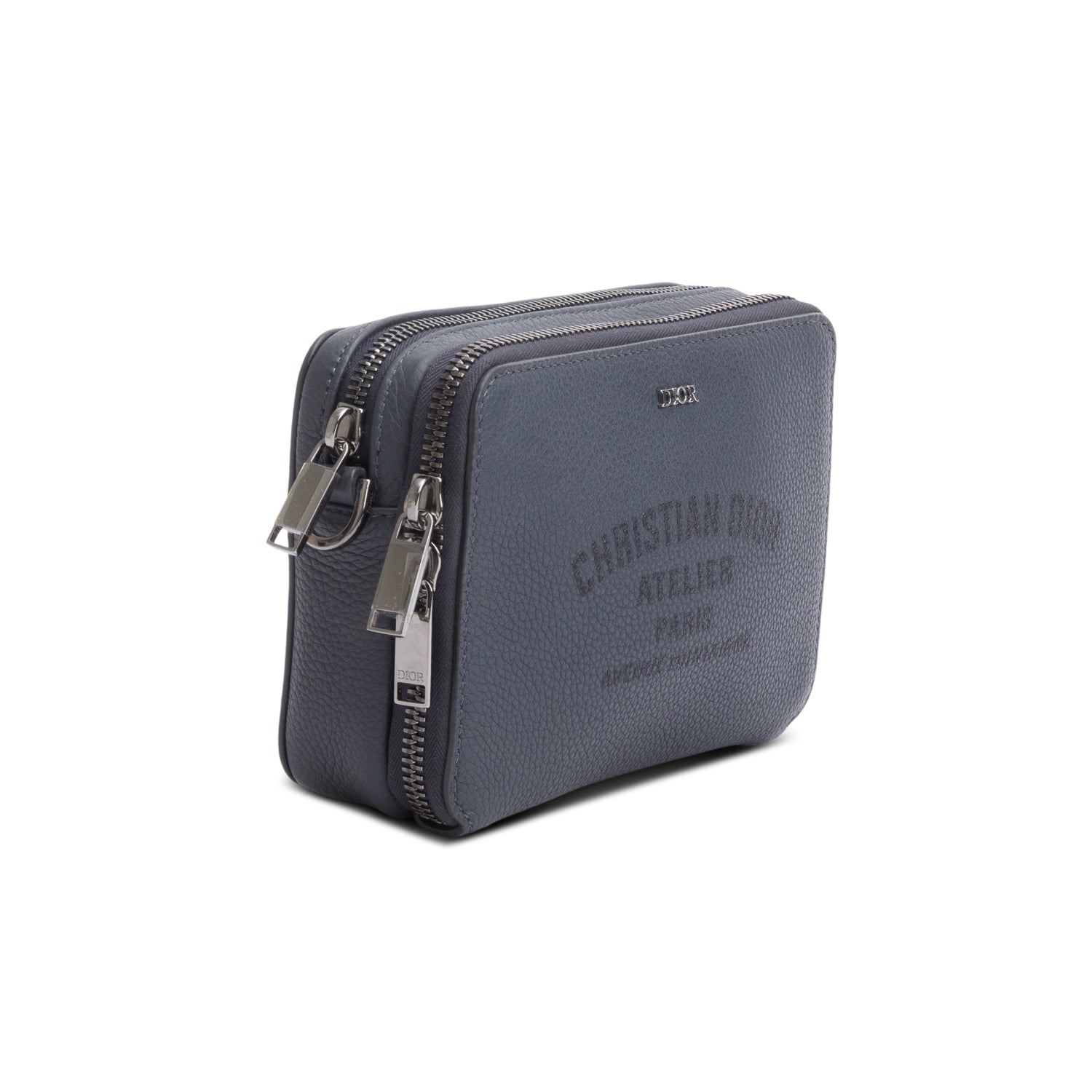 Christion Dior 2020 Grey Leather Double Zipped Pouch Crossbody