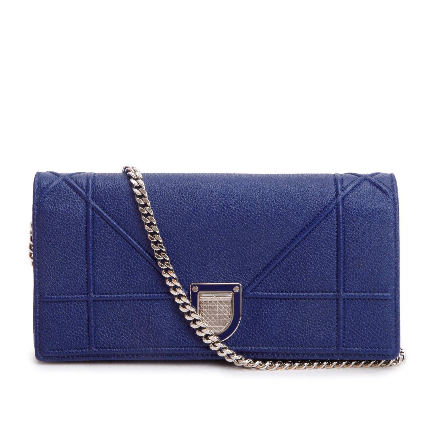 Christian Dior Blue Grained Calfskin Leather Diorama Croisiere Wallet on Chain