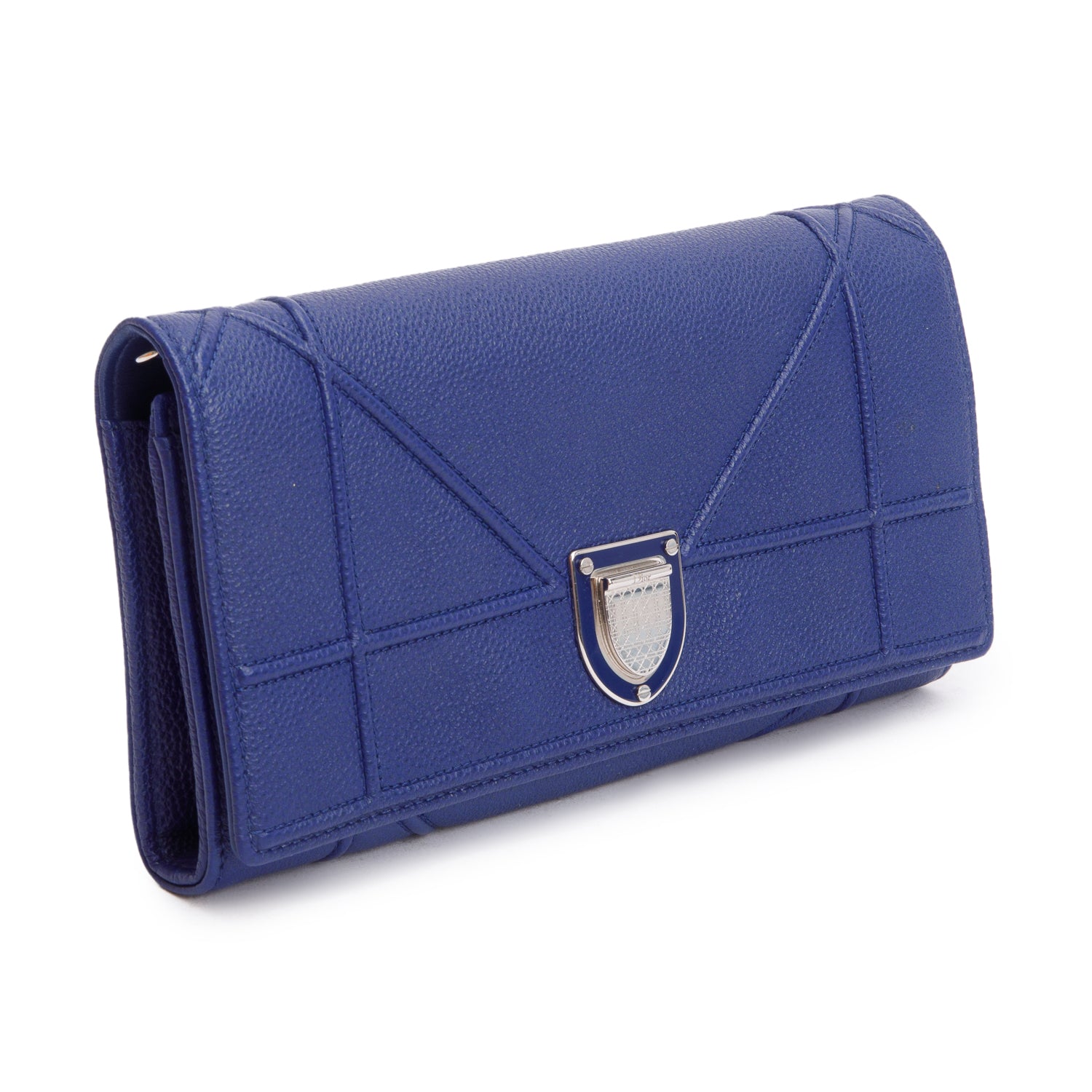 Christian Dior Blue Grained Calfskin Leather Diorama Croisiere Wallet on Chain