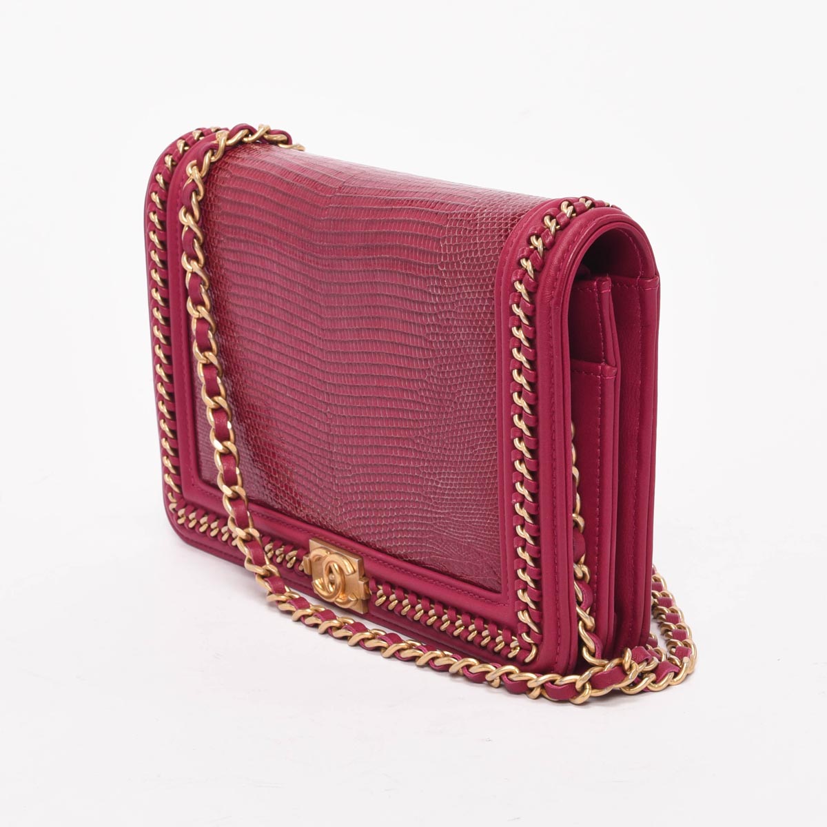 Chanel Magenta Lizard & Lambskin Chain Crossbody Bag - Rovelle Bags
