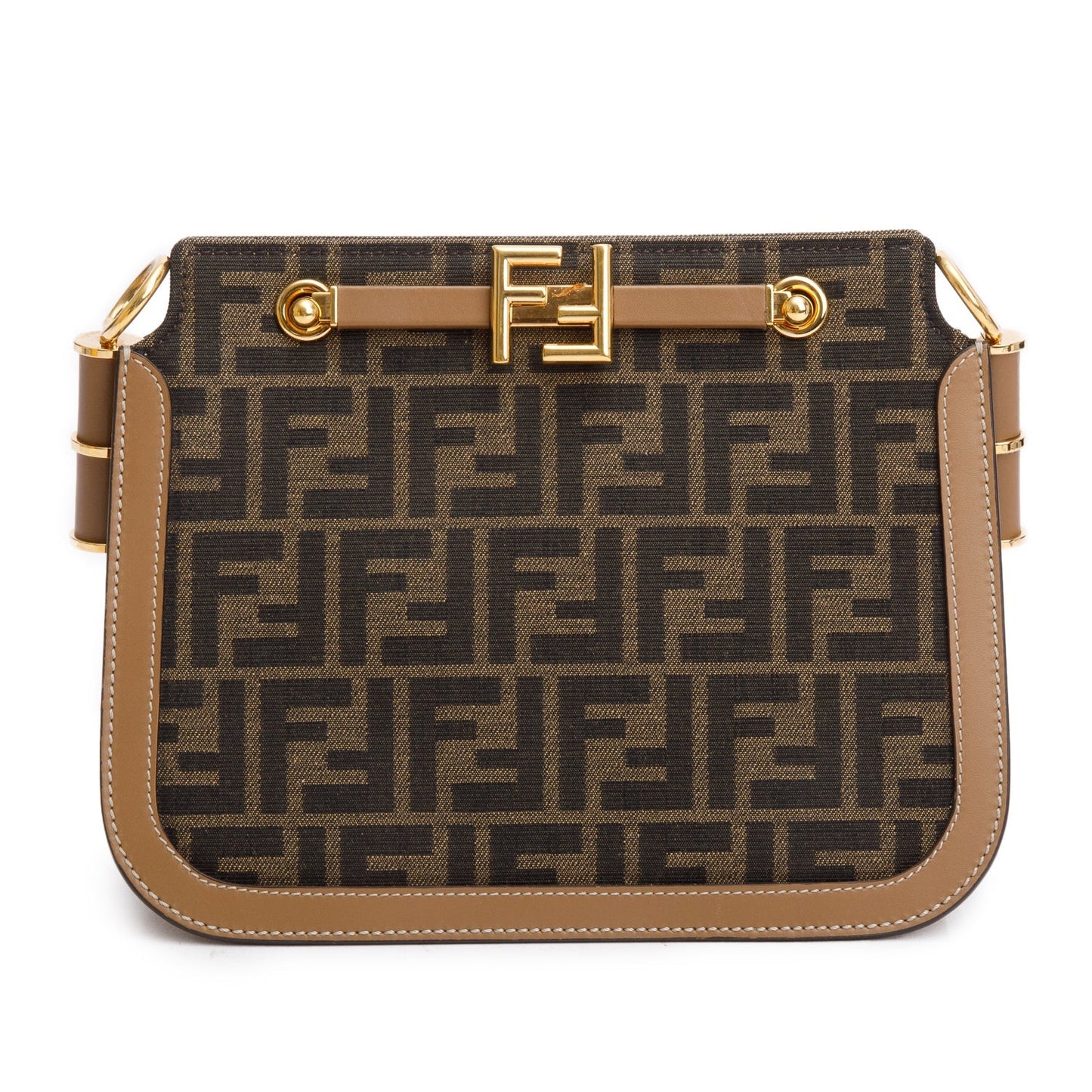Fendi 2021 Brown FF Zucca Canvas Tan Leather Trim Medium Touch Shoulder Bag
