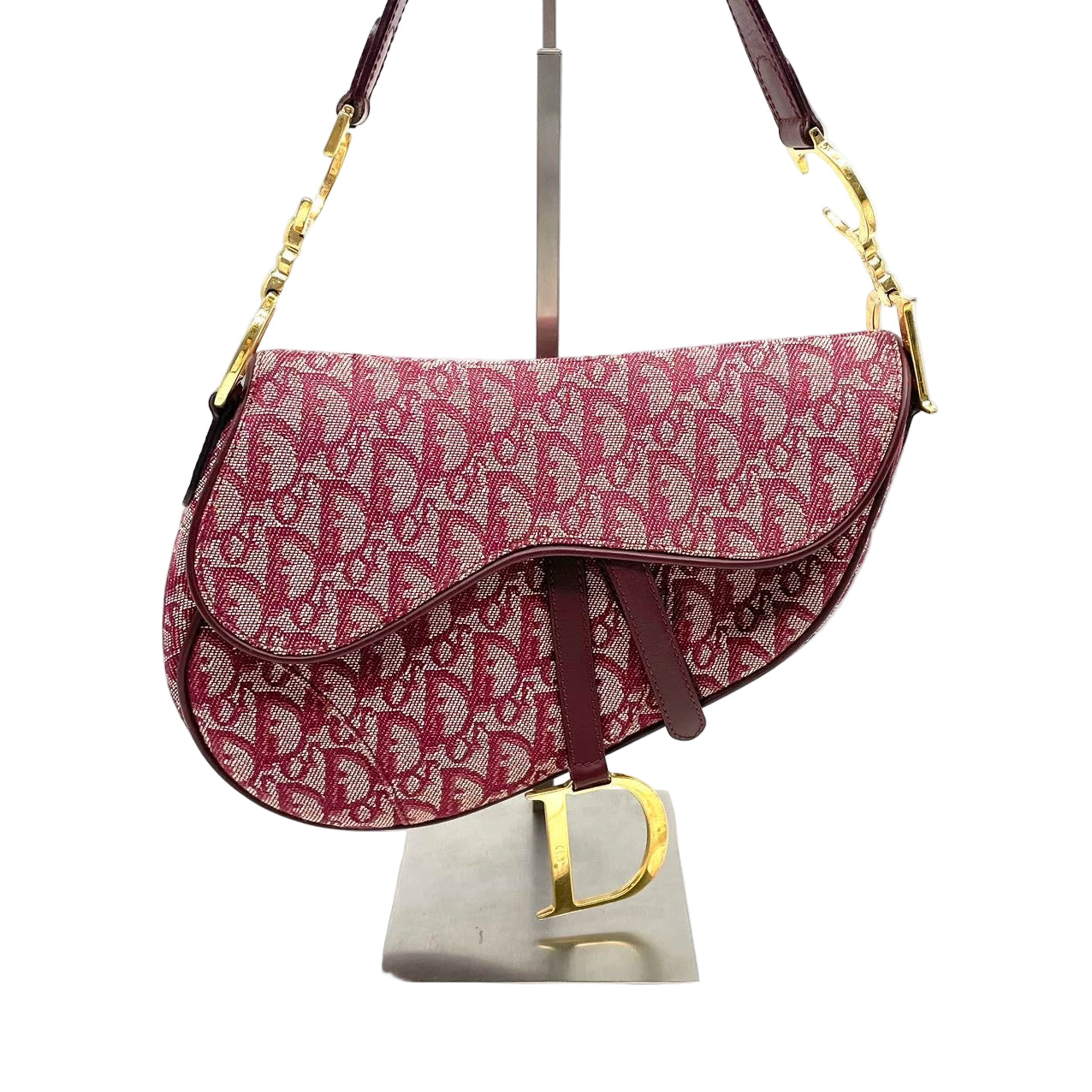 Dior Saddle Medium Red Burgundy Monogram Oblique Shoulder Bag 2002