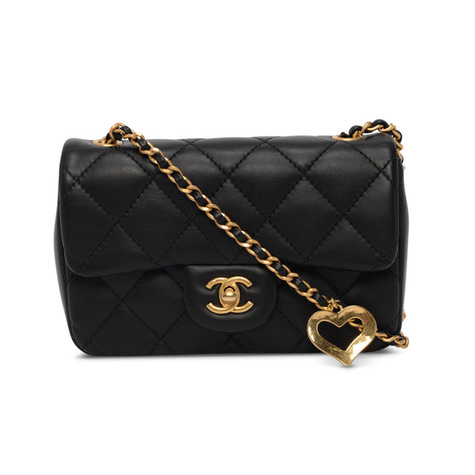 Chanel Black Lambskin Mini Rectangular Heart Flap Bag - Rovelle Bags