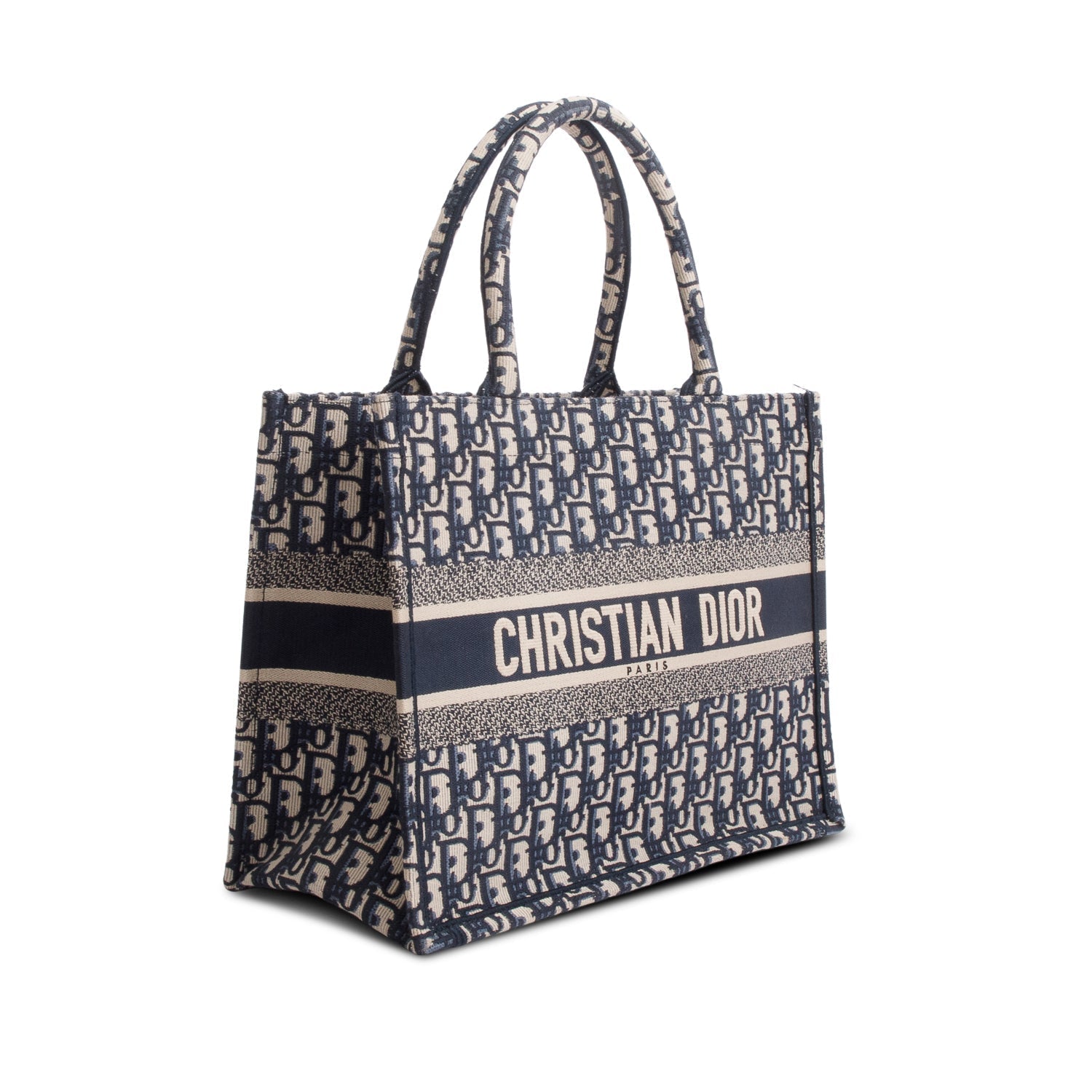 Christian Dior 2023 Ecru and Blue Oblique Embroidery Medium Book Tote