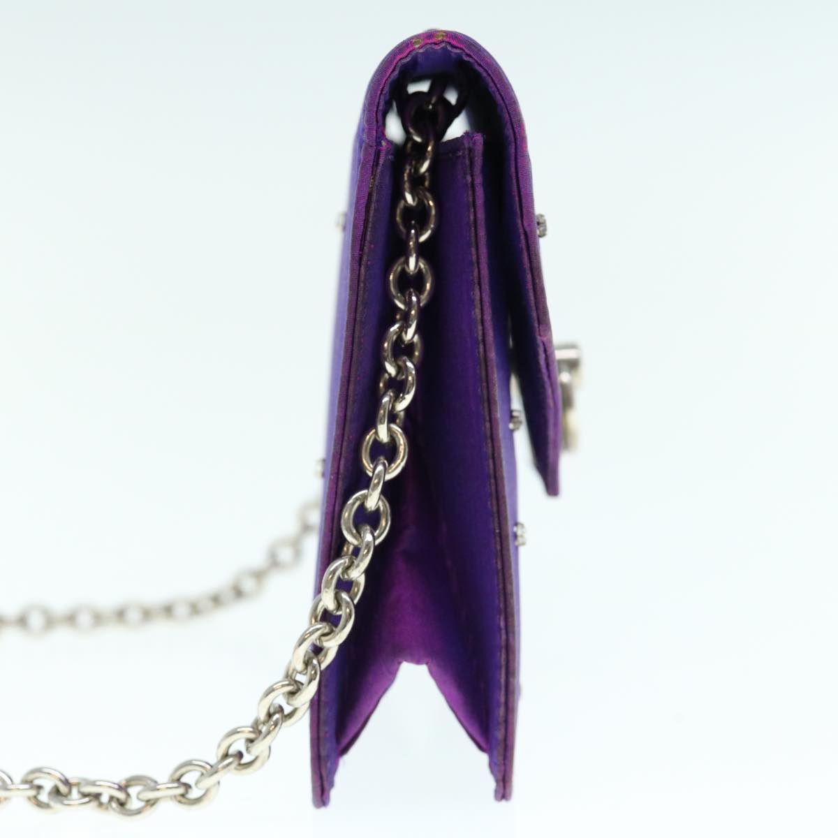 Luxury CELINE Chain Pouch Satin Purple 64134