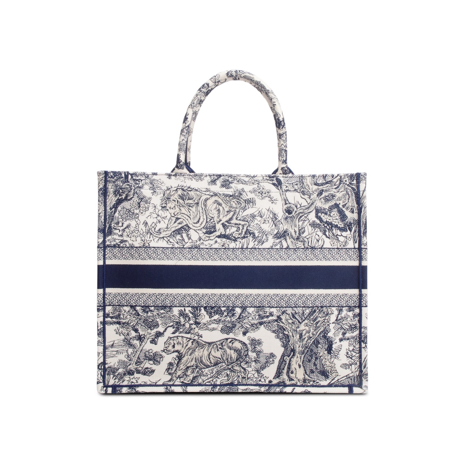 Christian Dior 2024 Large Ecru and Blue Toile de Jouy Embroidery Canvas Book Tote
