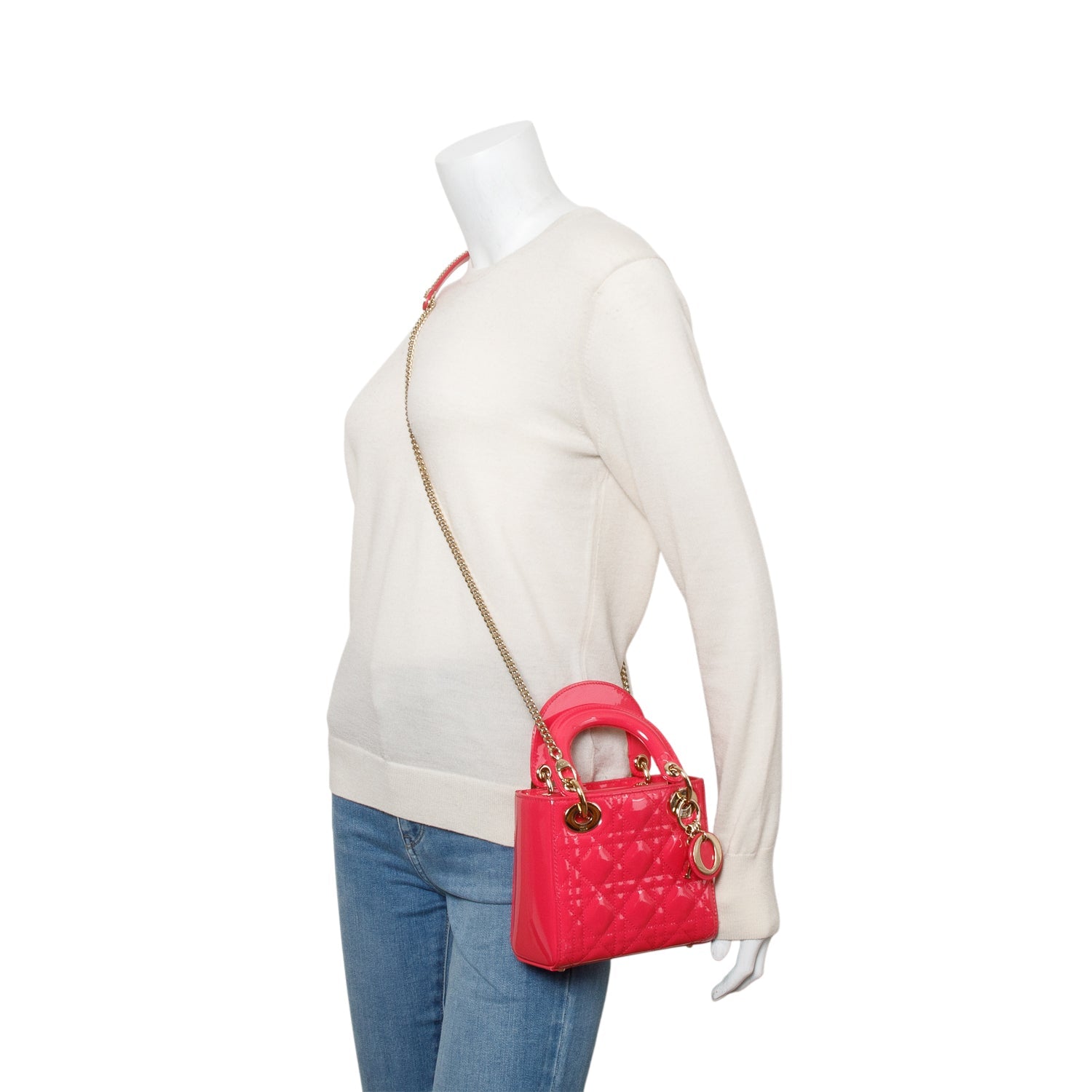 Christian Dior Pink Cannage Patent Leather Mini Lady Dior Bag