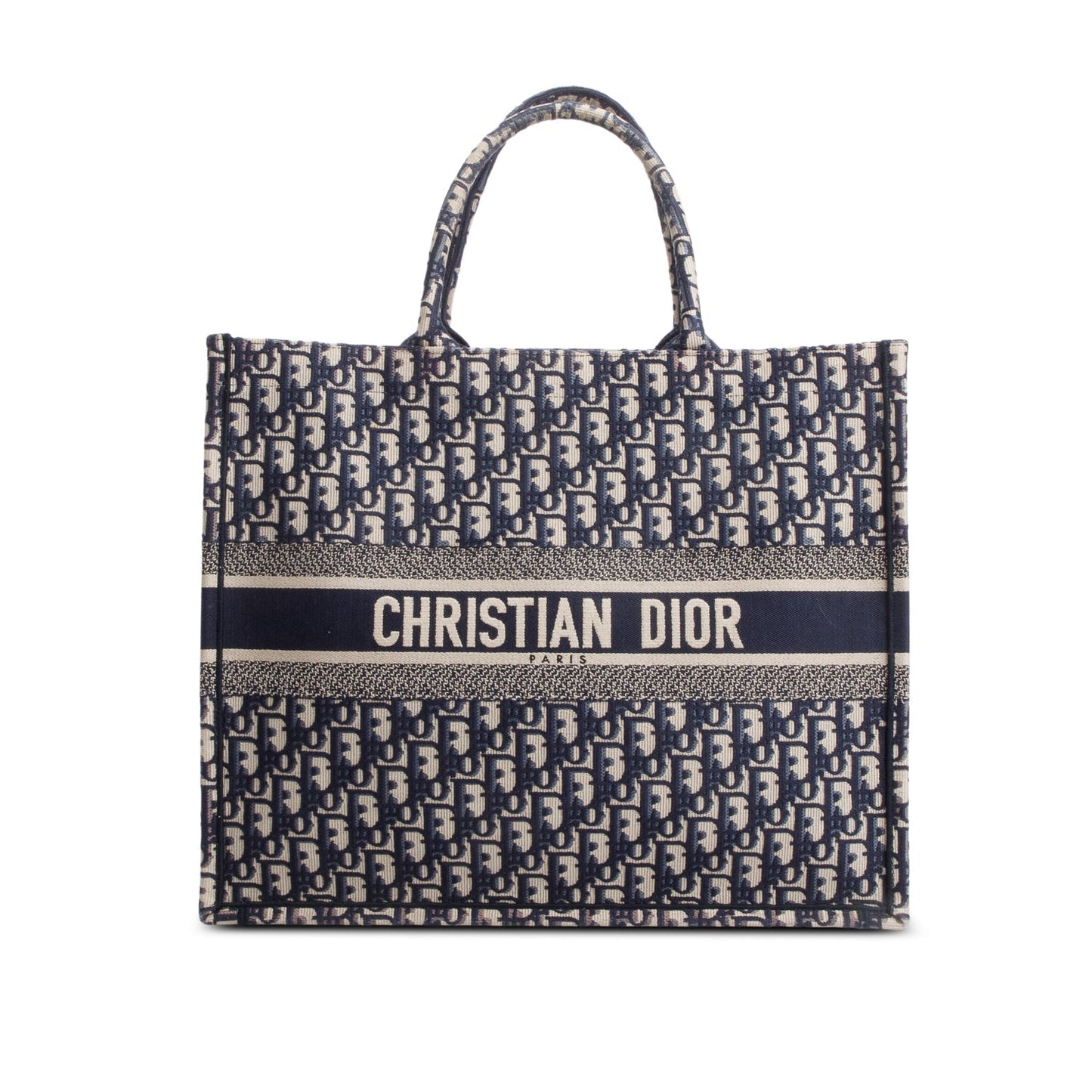 Christian Dior Ecru and Blue Dior Oblique Embroidery Large Book Tote