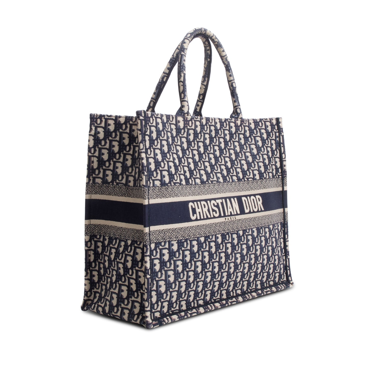 Christian Dior Ecru and Blue Dior Oblique Embroidery Large Book Tote