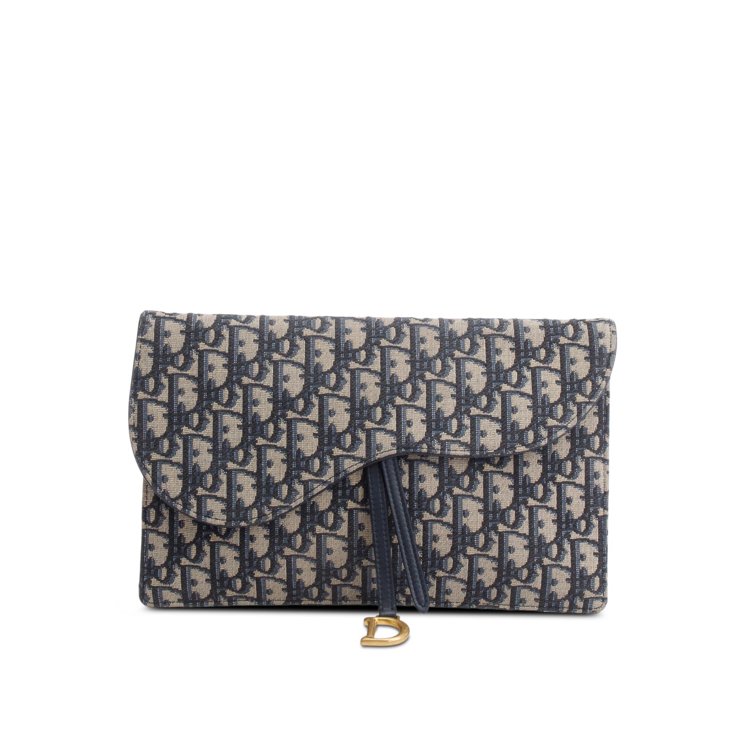 Christian Dior 2024 Blue Oblique Jacquard Canvas Saddle Pouch