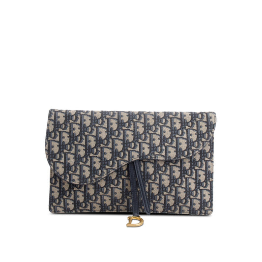 Christian Dior 2024 Blue Oblique Jacquard Canvas Saddle Pouch