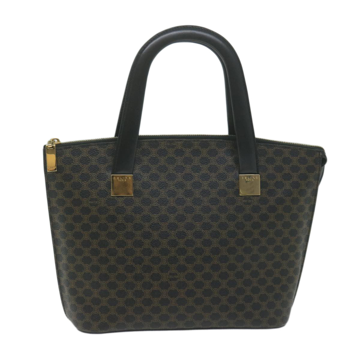 Luxury CELINE Macadam Canvas Hand Bag PVC Brown Black 64963