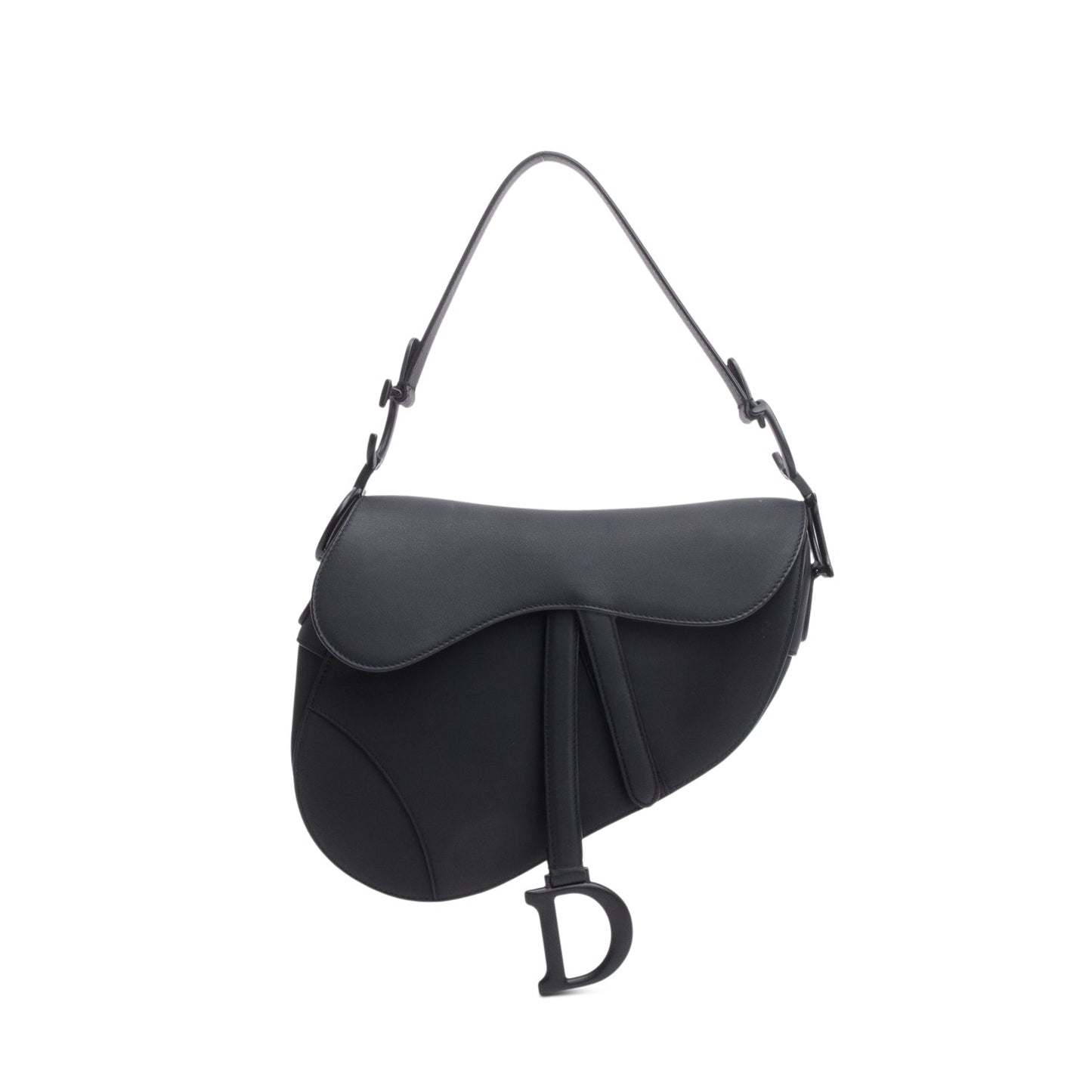 Christian Dior 2021 Black Ultramatte Calfskin Leather Medium Saddle Bag
