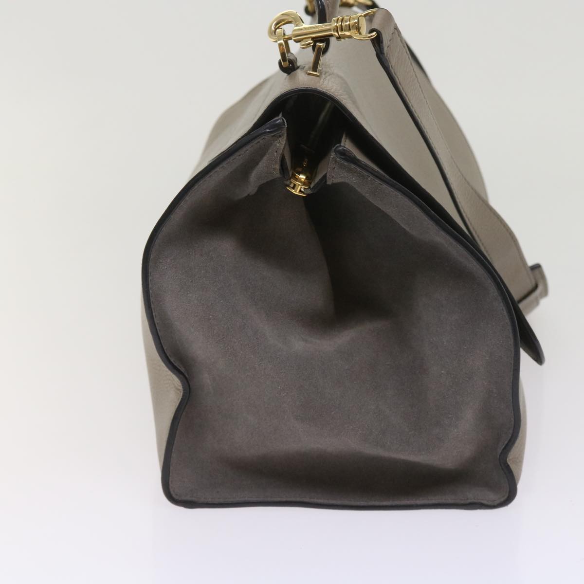 Luxury CELINE Trapeze Hand Bag Leather 2way Gray 65125