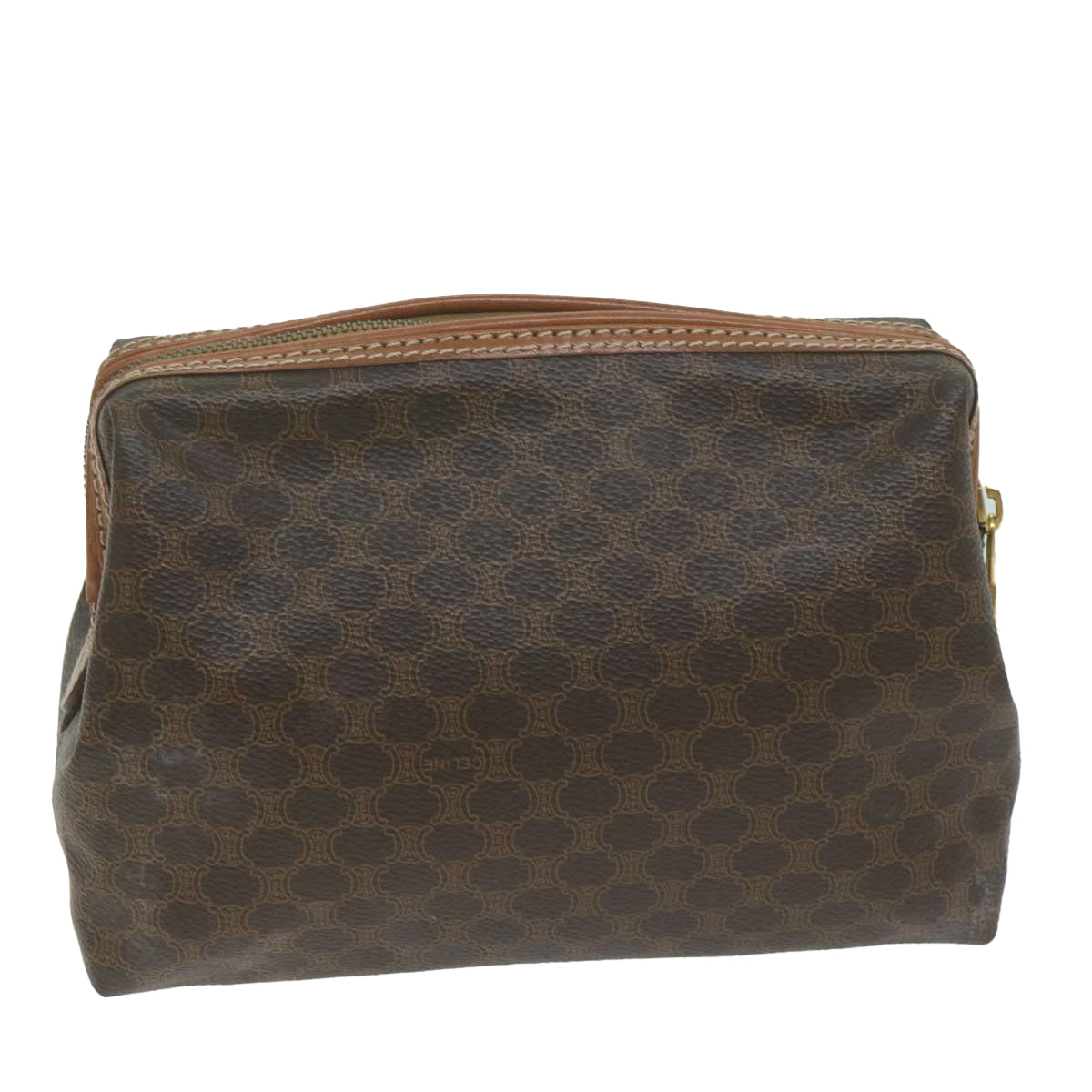 Luxury CELINE Macadam Canvas Pouch PVC Leather Brown 65262