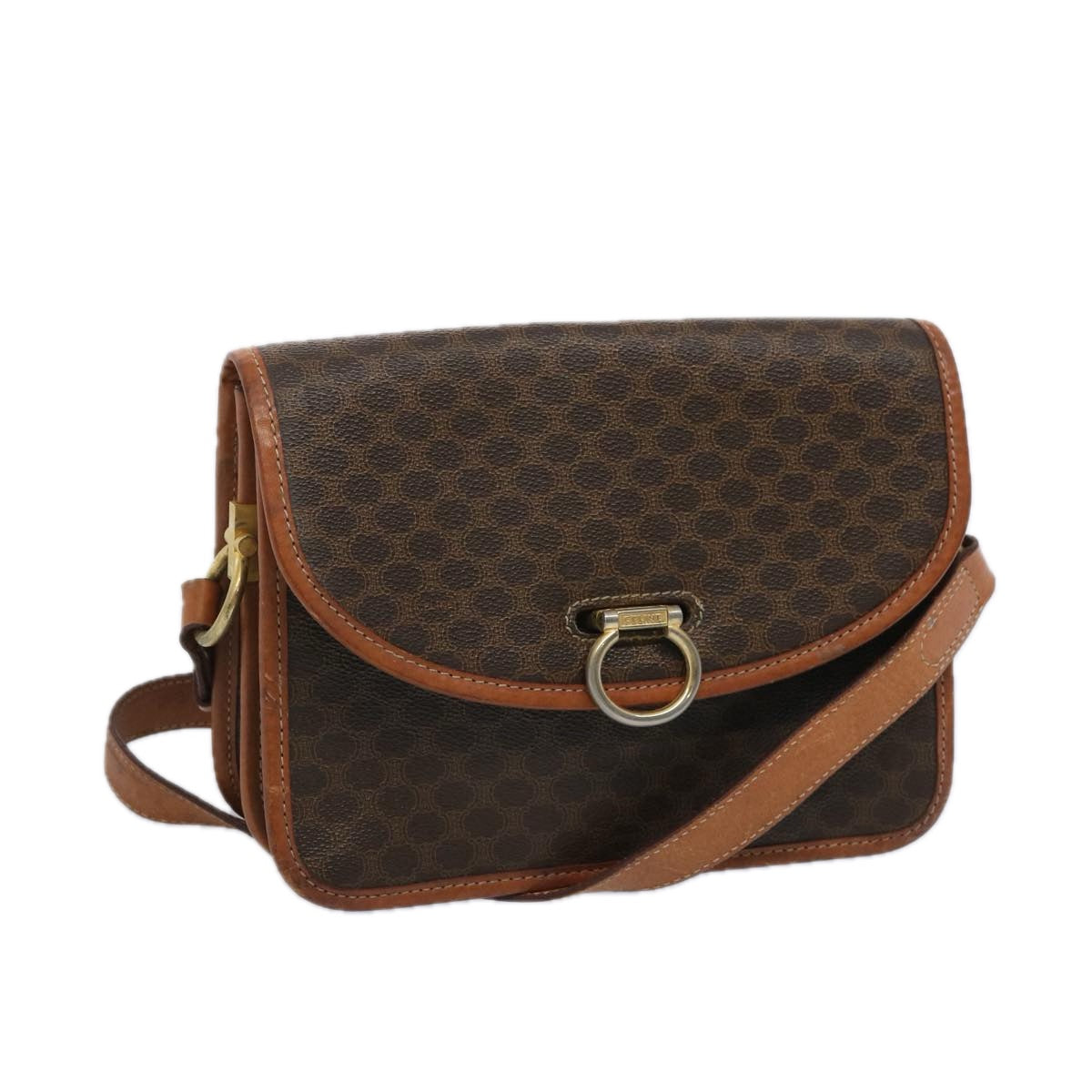 Luxury CELINE Macadam Canvas Shoulder Bag PVC Leather Brown 65289
