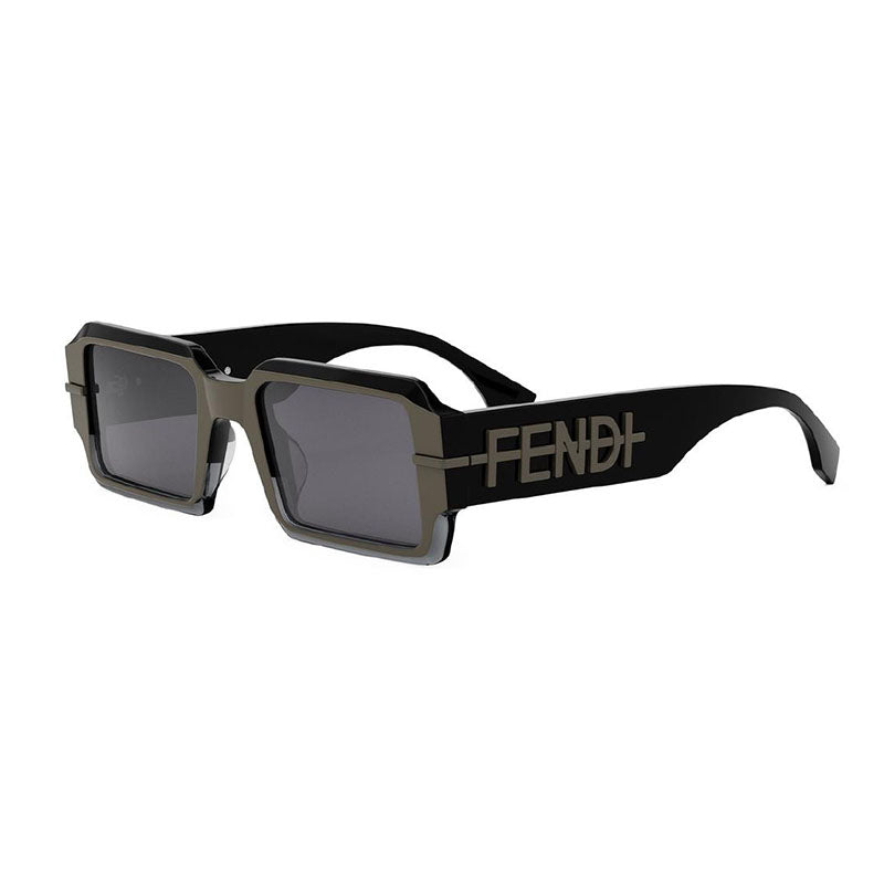 Fendi Sunglasses Rectangle Full Rim, Shiny Black/Grey Frame and Grey Lens FE40073U05A