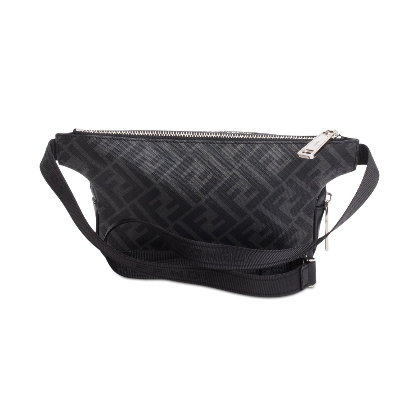 Fendi 2023 Grey Glazed Fabric Vitello Liberty FF Diagonal Belt Bag