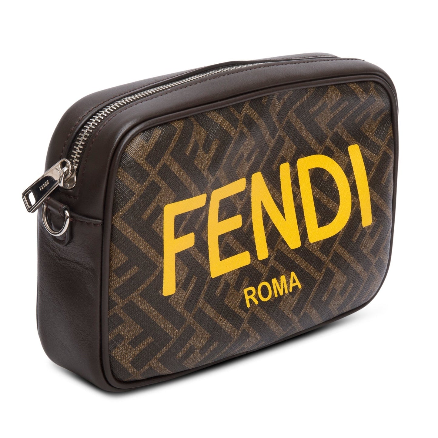 Fendi Brown Leather FF Zucca Canvas Camera Case Bag