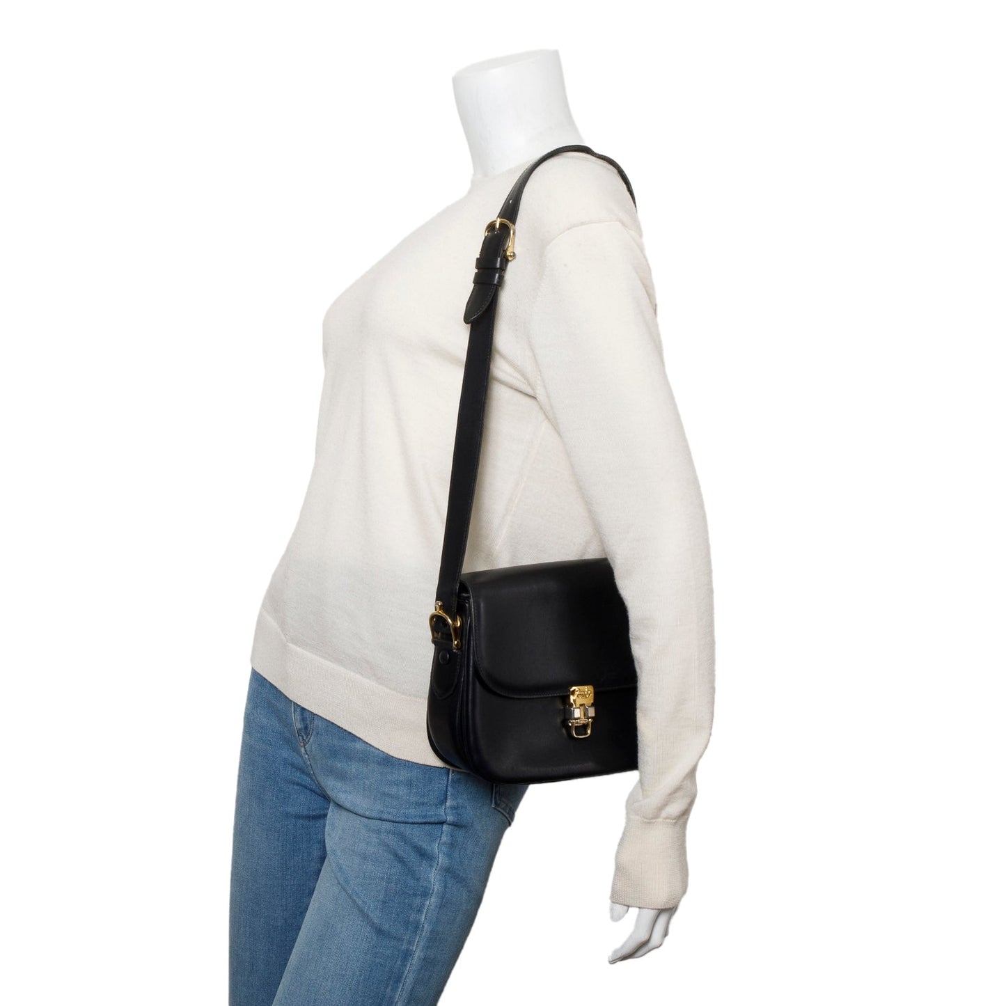 Celine Black Leather Horse Carriage Shoulder Bag