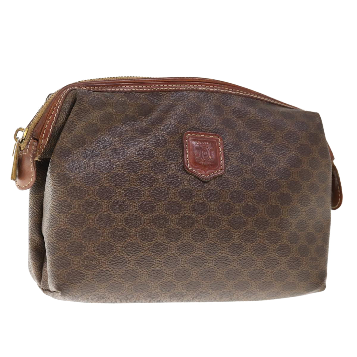 Luxury CELINE Macadam Canvas Pouch PVC Leather Brown 65907