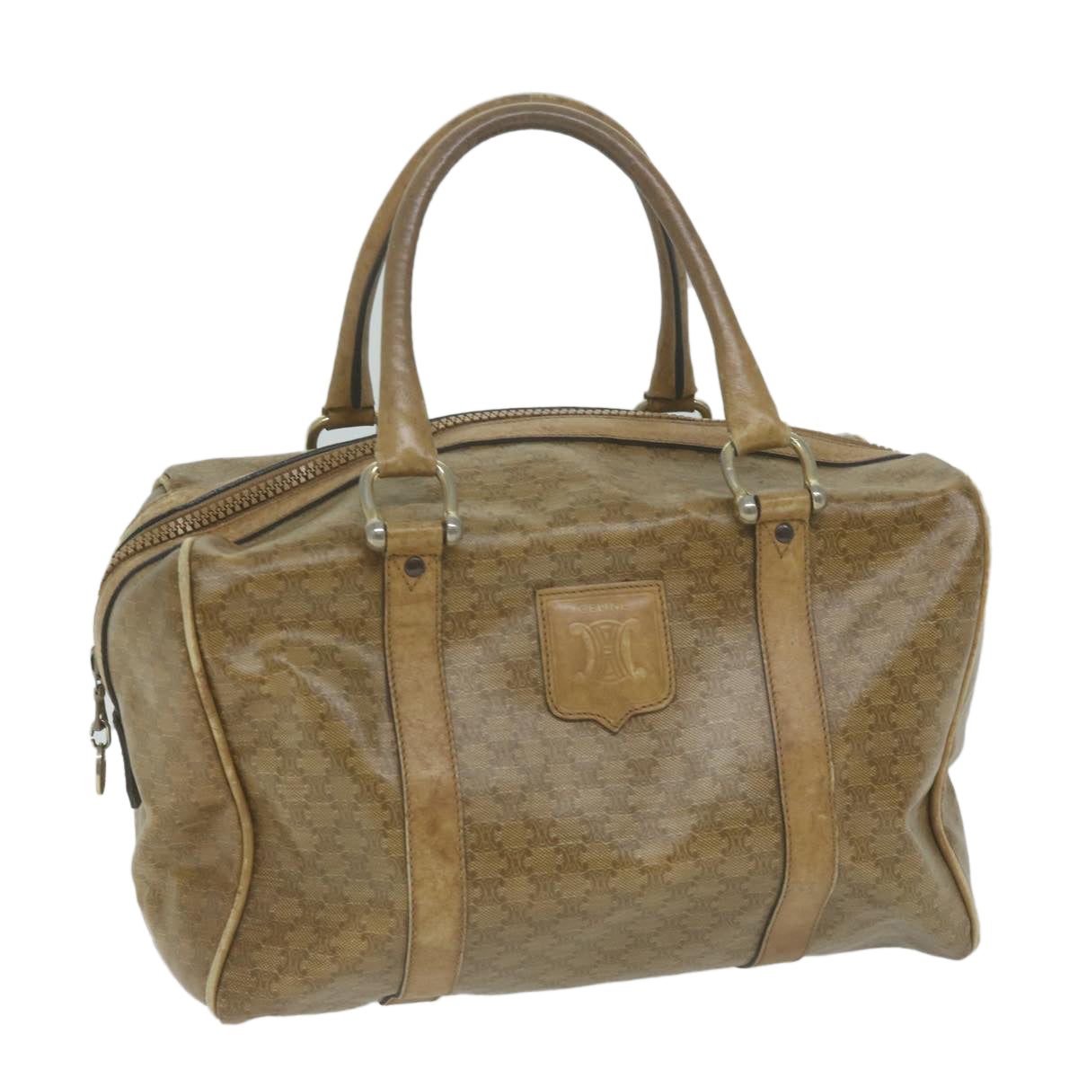 Luxury CELINE Macadam Canvas Boston Bag Beige 65912