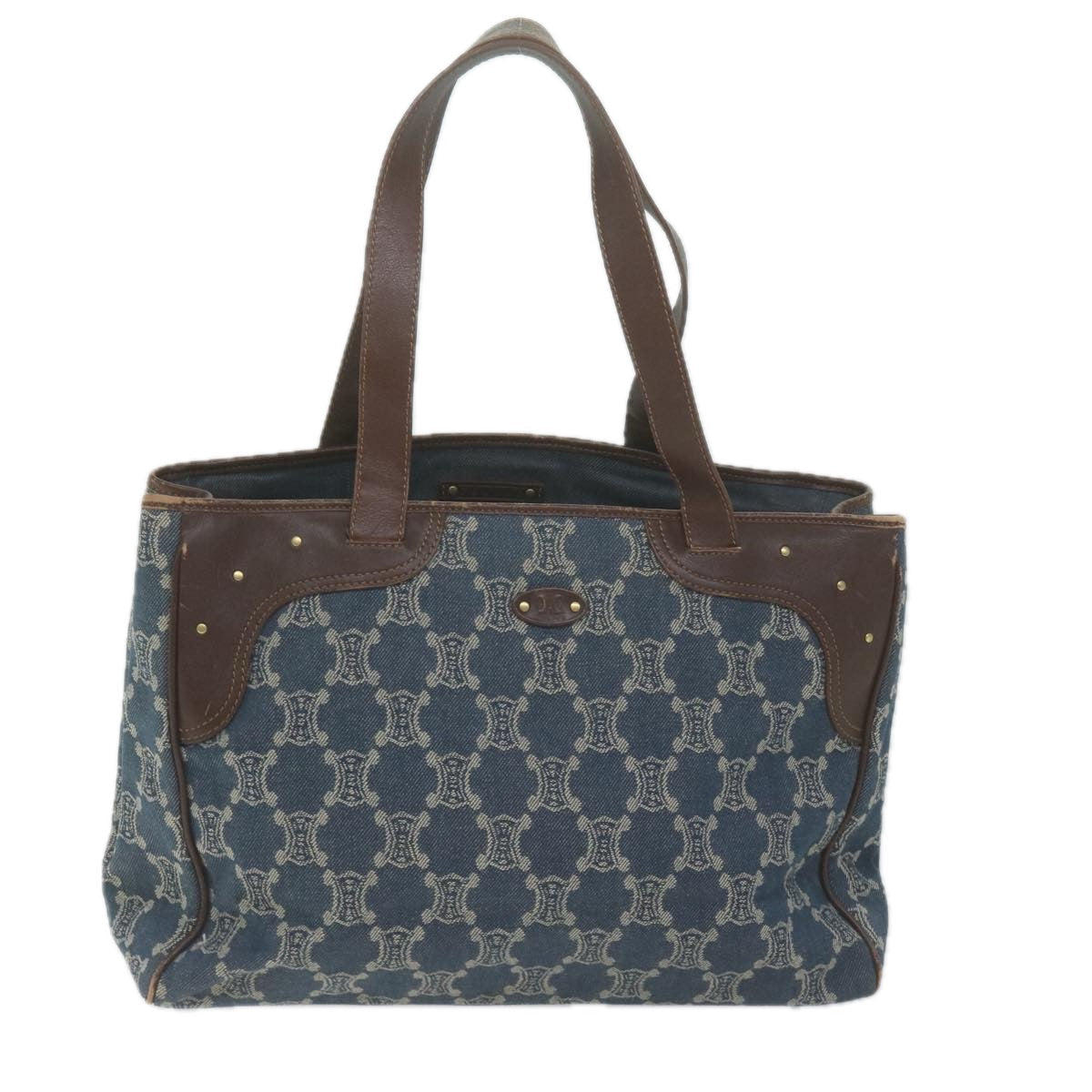 Luxury CELINE Paris Macadam Canvas Tote Bag Blue 65961