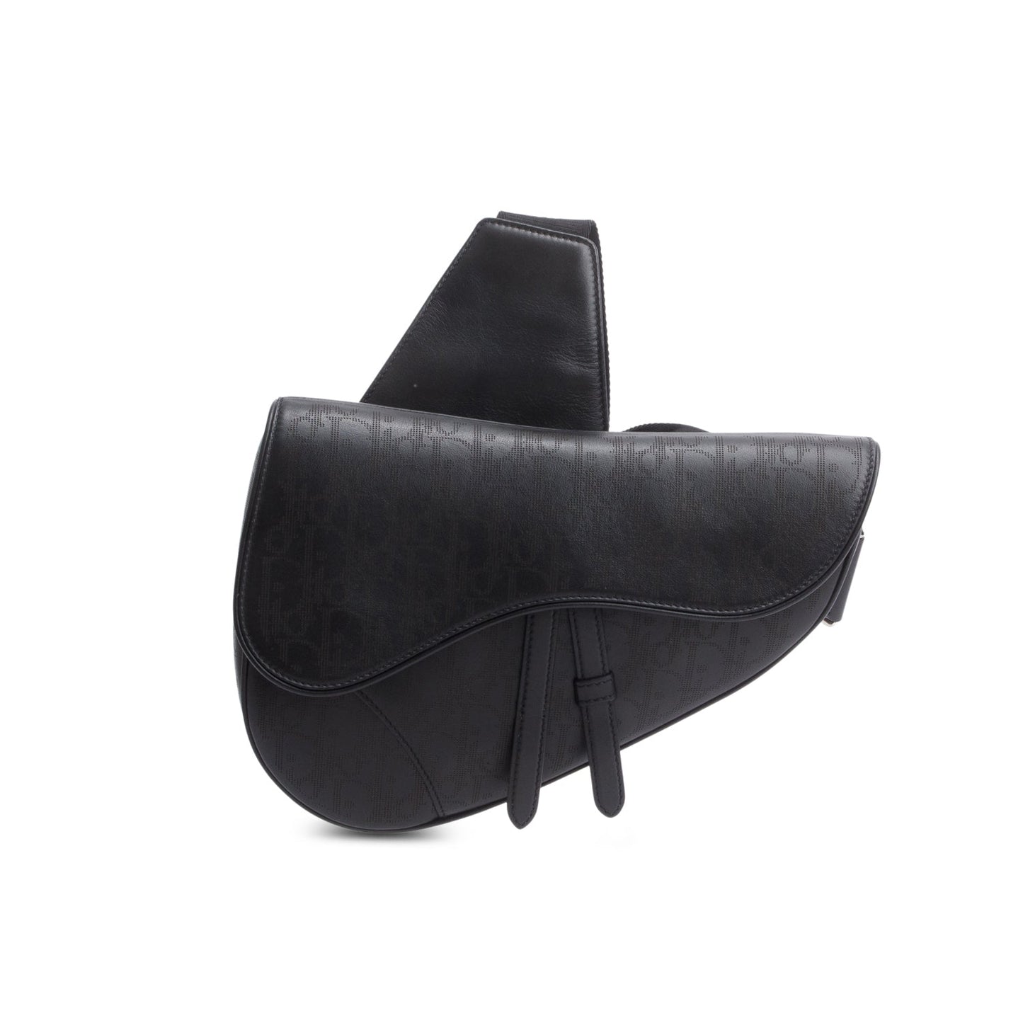 Christian Dior 2021 Black Oblique Galaxy Perforated Leather Saddle Bag