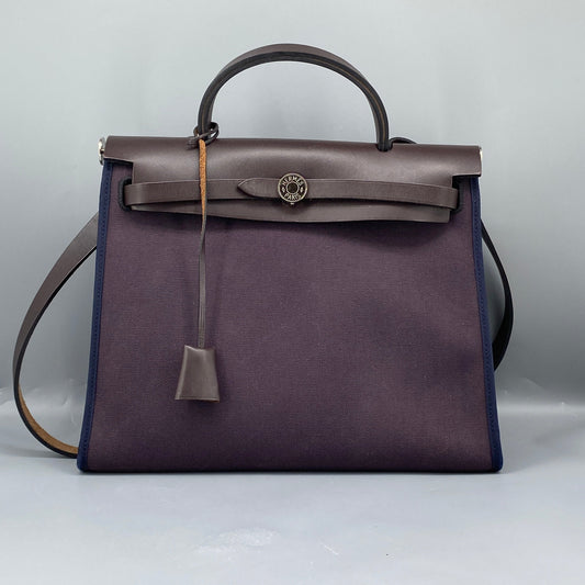 Hermes Herbag 31 Deep Grape Canvas Leather Shoulder Bag