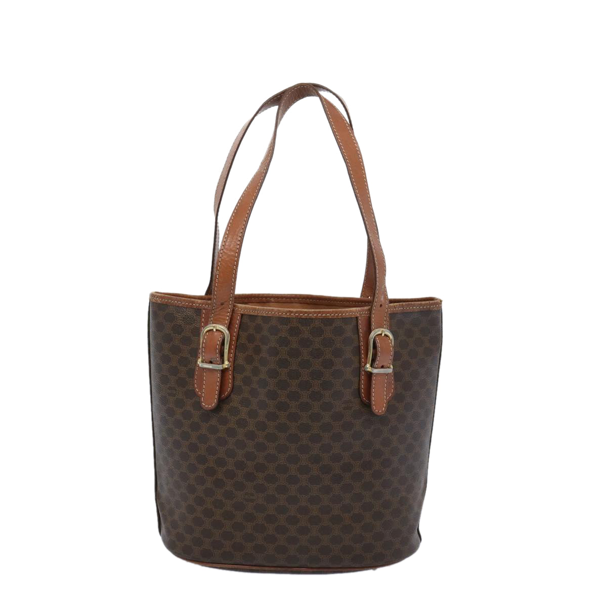Luxury CELINE Macadam Canvas Shoulder Bag PVC Leather Brown 66029