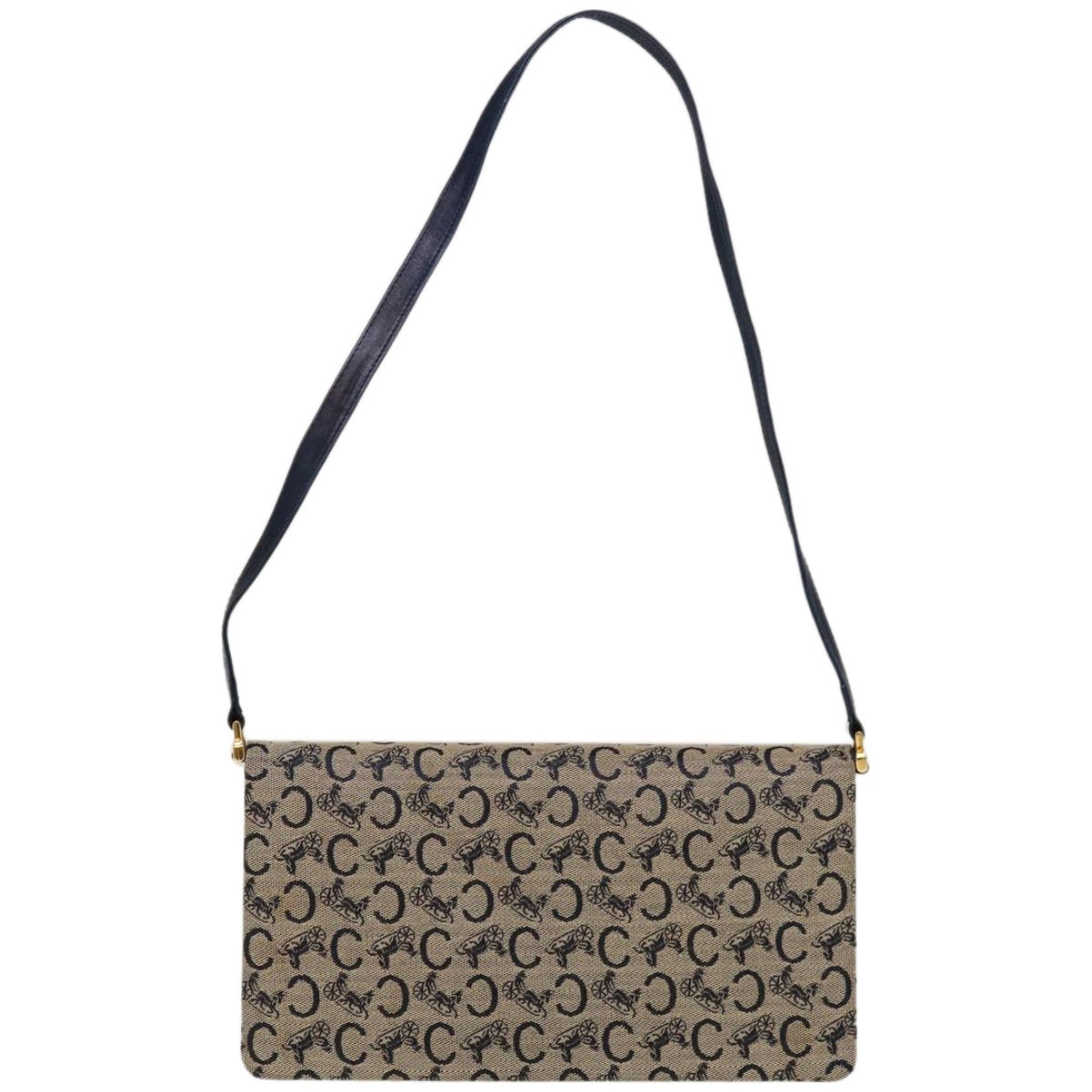 Luxury CELINE C Macadam Canvas Shoulder Bag Beige Navy 66179
