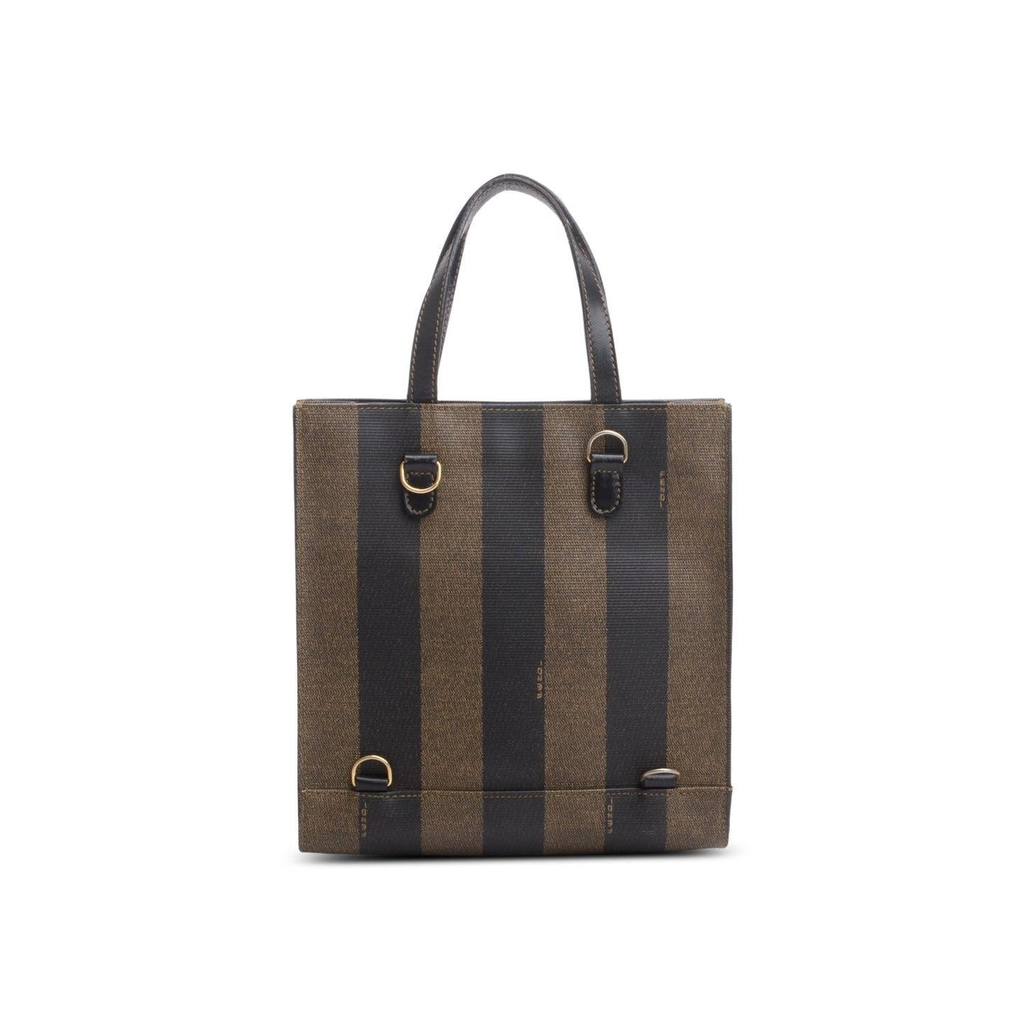 Fendi Leather Trimmed Brown Pequin Logo Tote