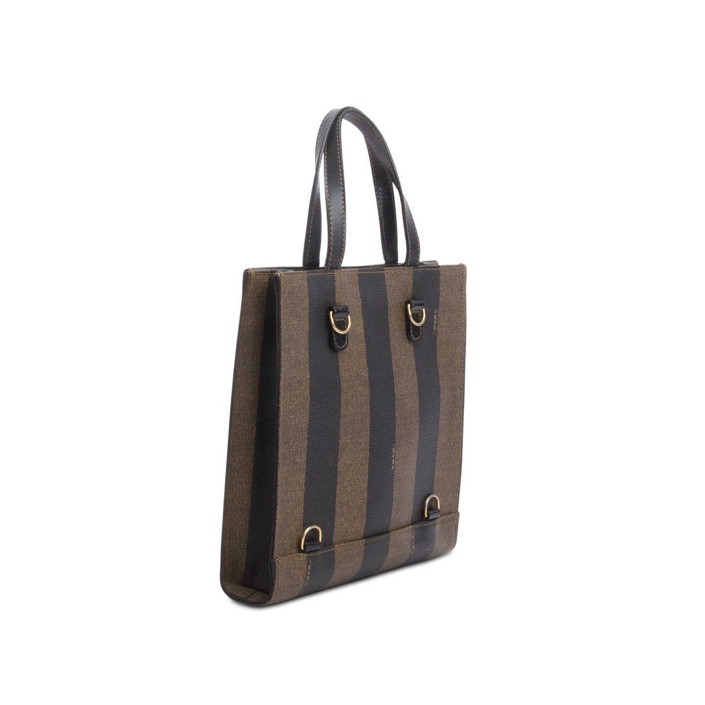 Fendi Leather Trimmed Brown Pequin Logo Tote
