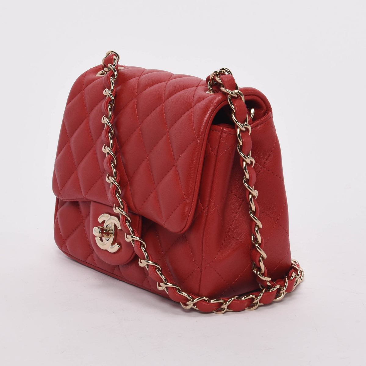 Chanel Red Quilted Lambskin Mini Square Flap Bag - Rovelle Bags