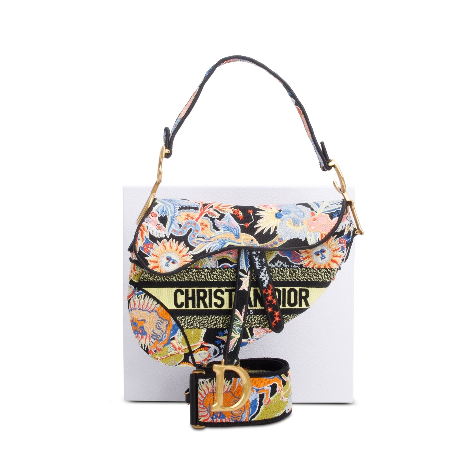 Christian Dior Multicolor Canvas Embroidered Zodiac Fantastico Saddle Bag