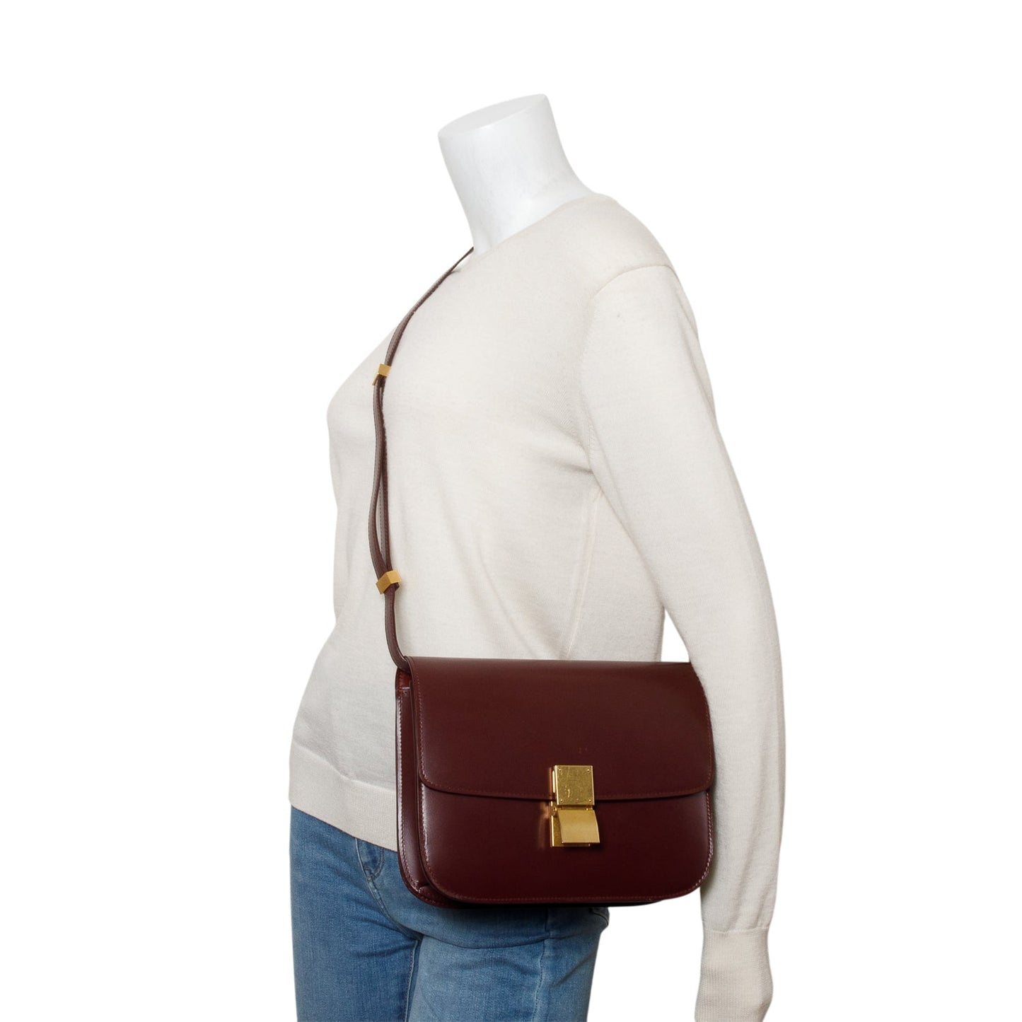 Celine Burgundy Calfskin Medium Classic Box Flap Bag