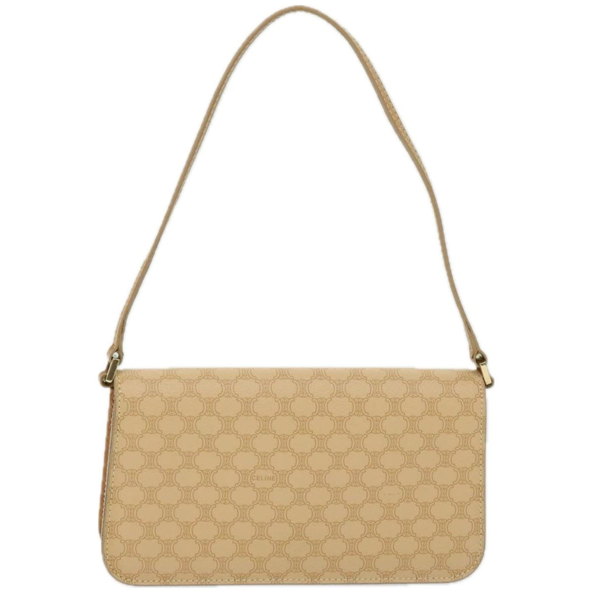 Luxury CELINE Macadam Canvas Shoulder Bag PVC Leather Beige 66415