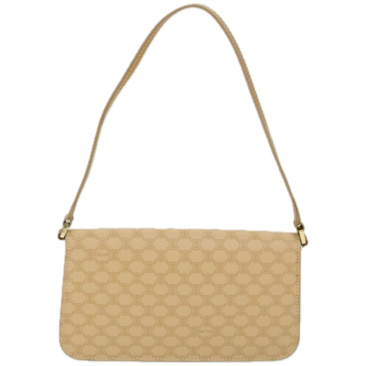 Luxury CELINE Macadam Canvas Shoulder Bag PVC Leather Beige 66415