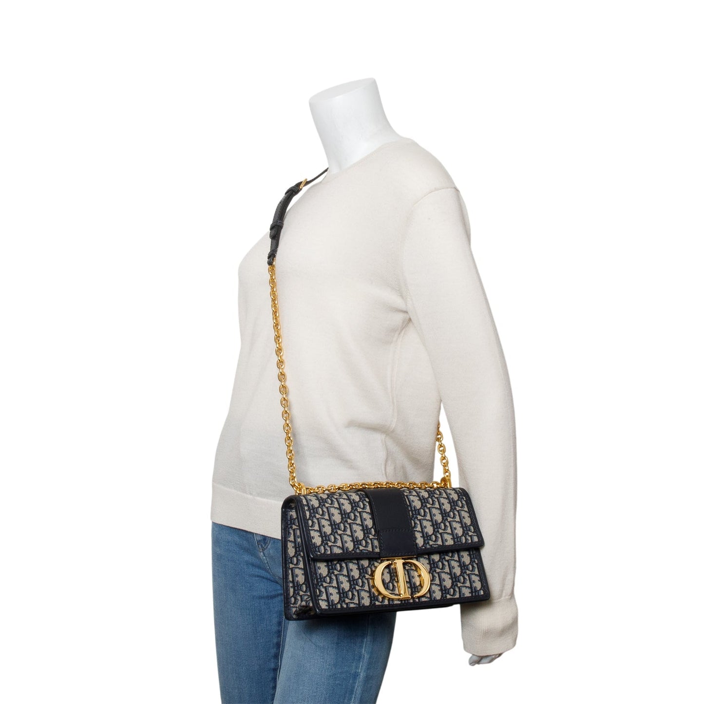 Christian Dior 2021 Blue Oblique 30 Montaigne Chain Flap Bag